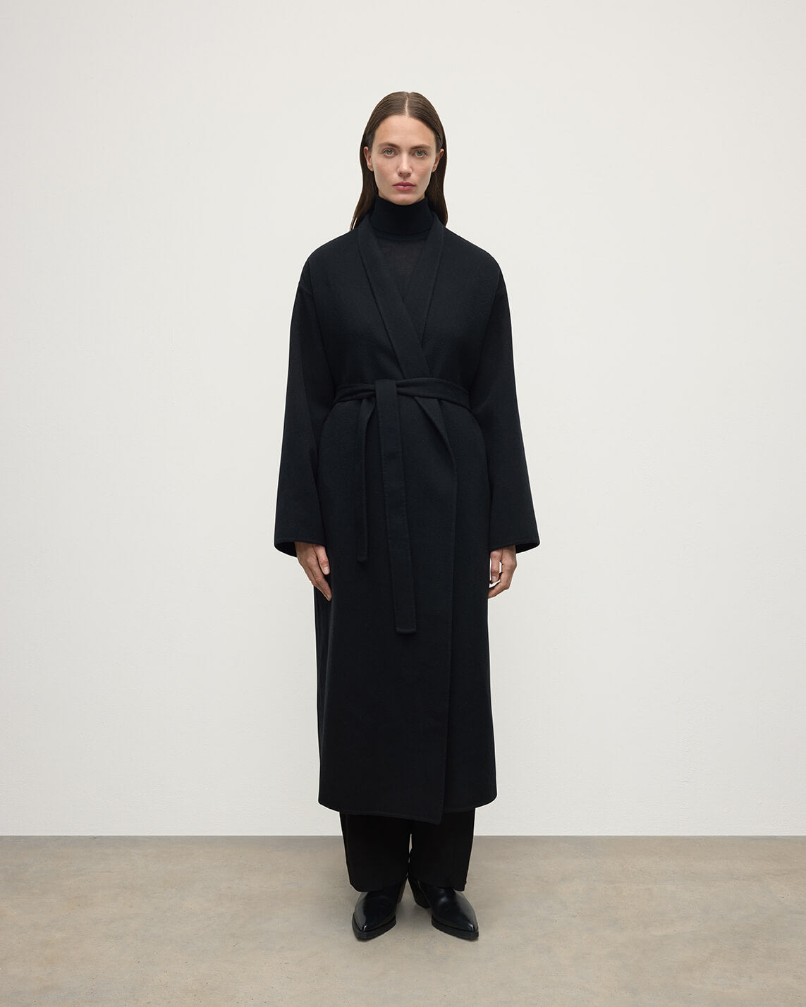 Black Cashmere Wrap Coat - 2