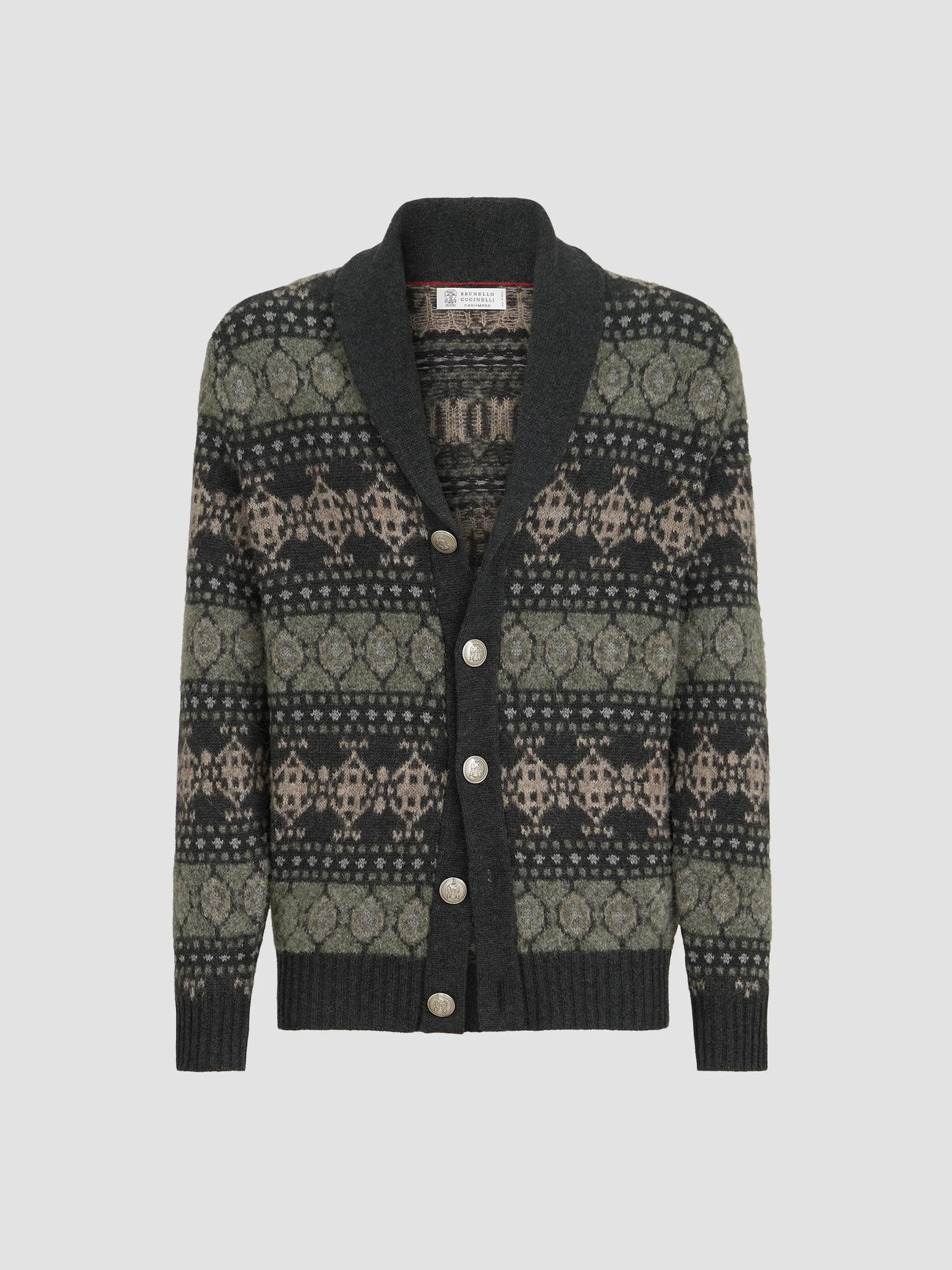 Men's Cashmere Jacquard Cardigan - Dark Grey - 1