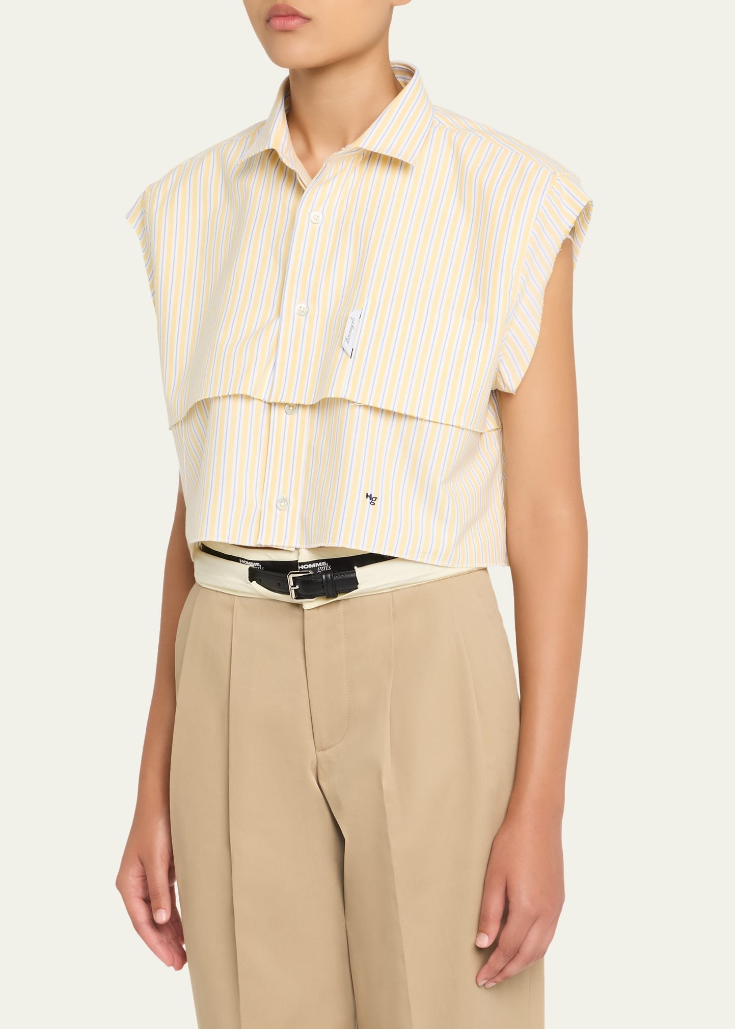 Striped Sleeveless Layered Cropped Shirt - 4