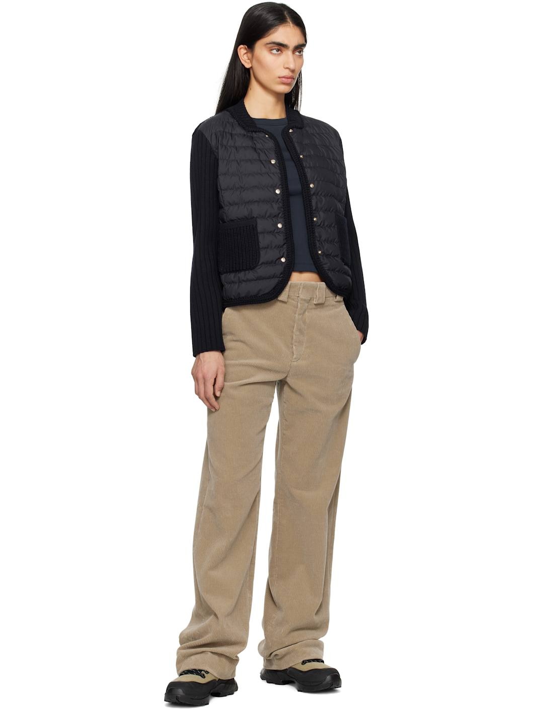 Navy Padded Wool Down Cardigan - 4