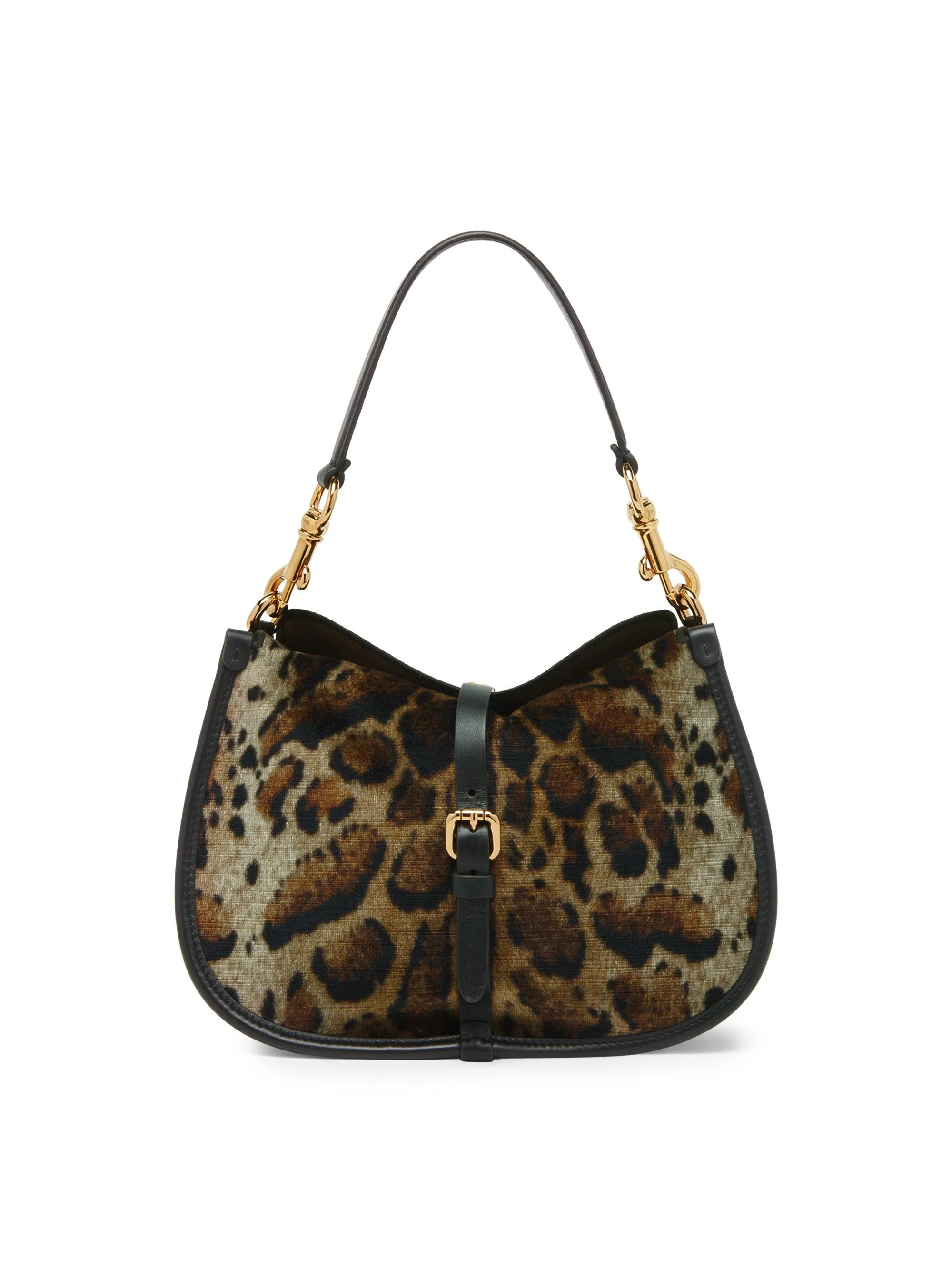Women's Pony Medium Leopard Print Velvet Shoulder Bag - Print On Beige Base - 1