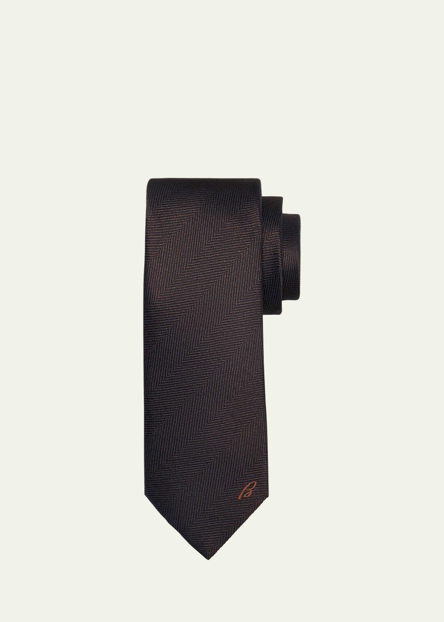 Men's Embroidered Herringbone Silk Tie - 1