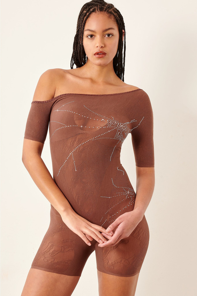 POSTER GIRL VANDERVOORT PLAYSUIT RHINESTONE IN OLD MONEY BROWN outlook