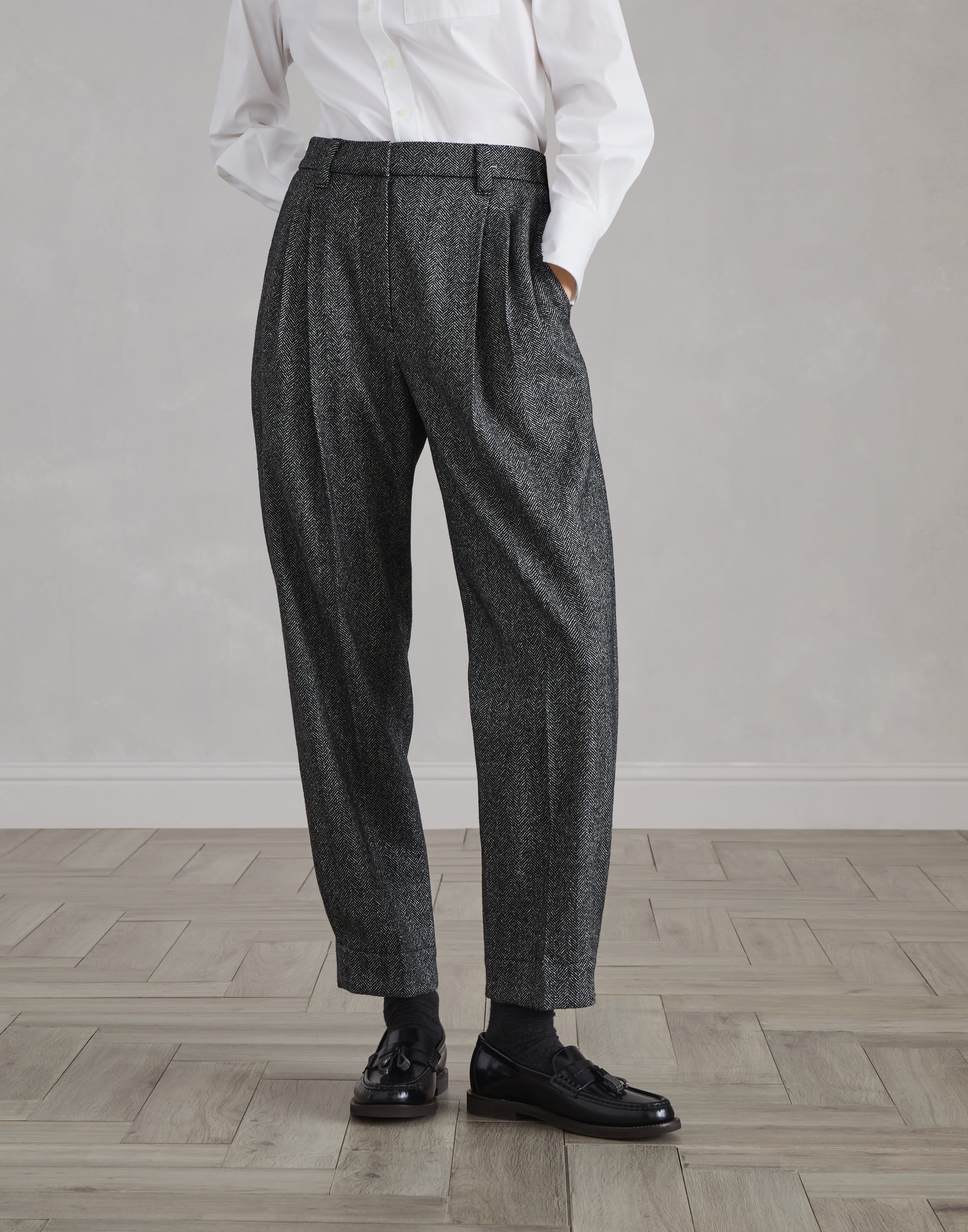 Brushed techno wool chevron sartorial baggy trousers - 1