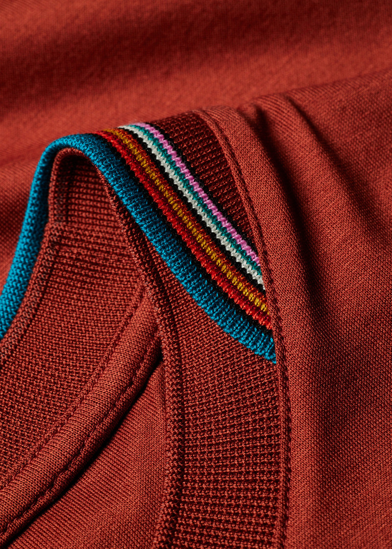 Paul Smith Rust Red 'Signature Stripe' Collar T-Shirt outlook