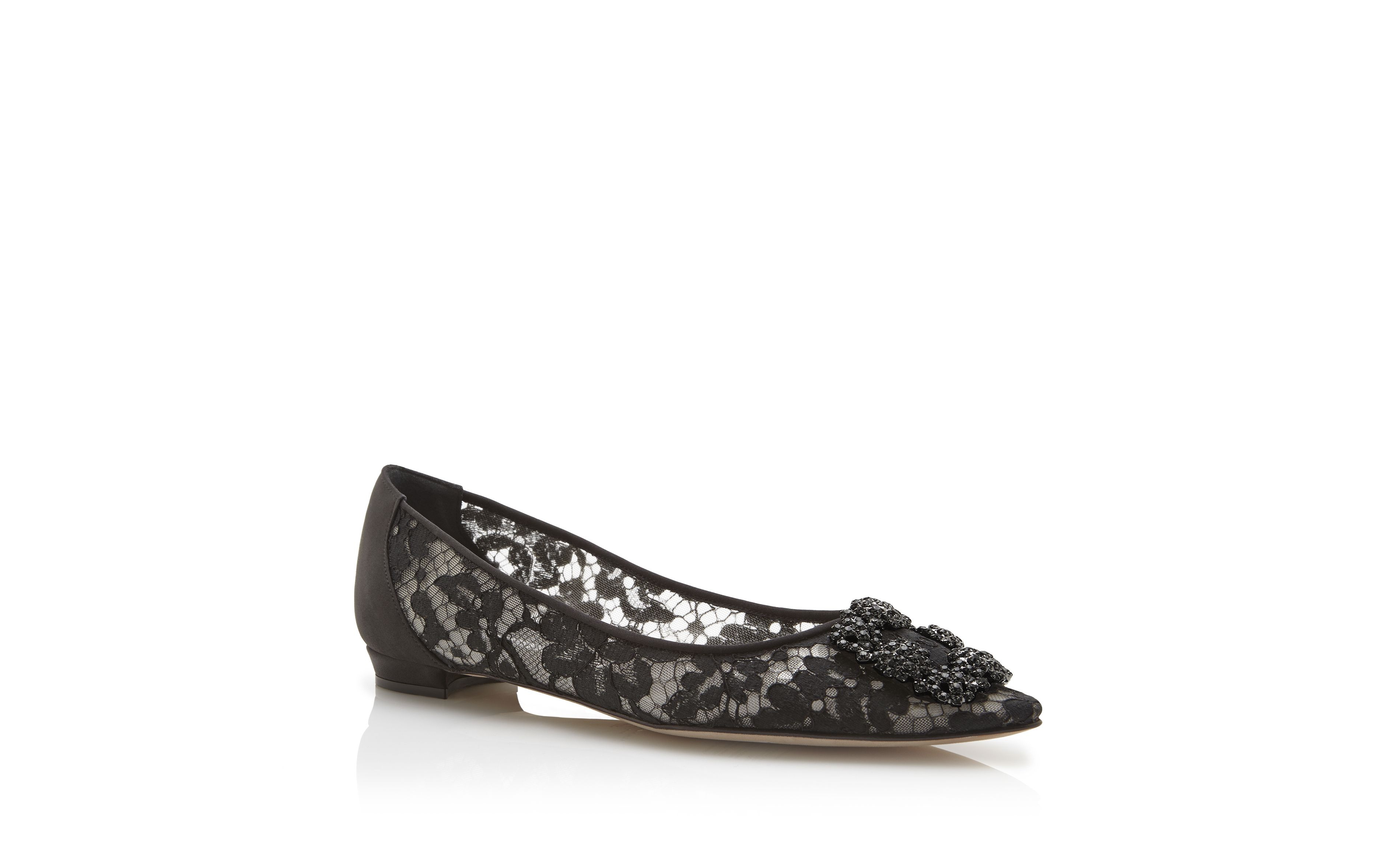 Black Lace Jewel Buckle Flats - 3