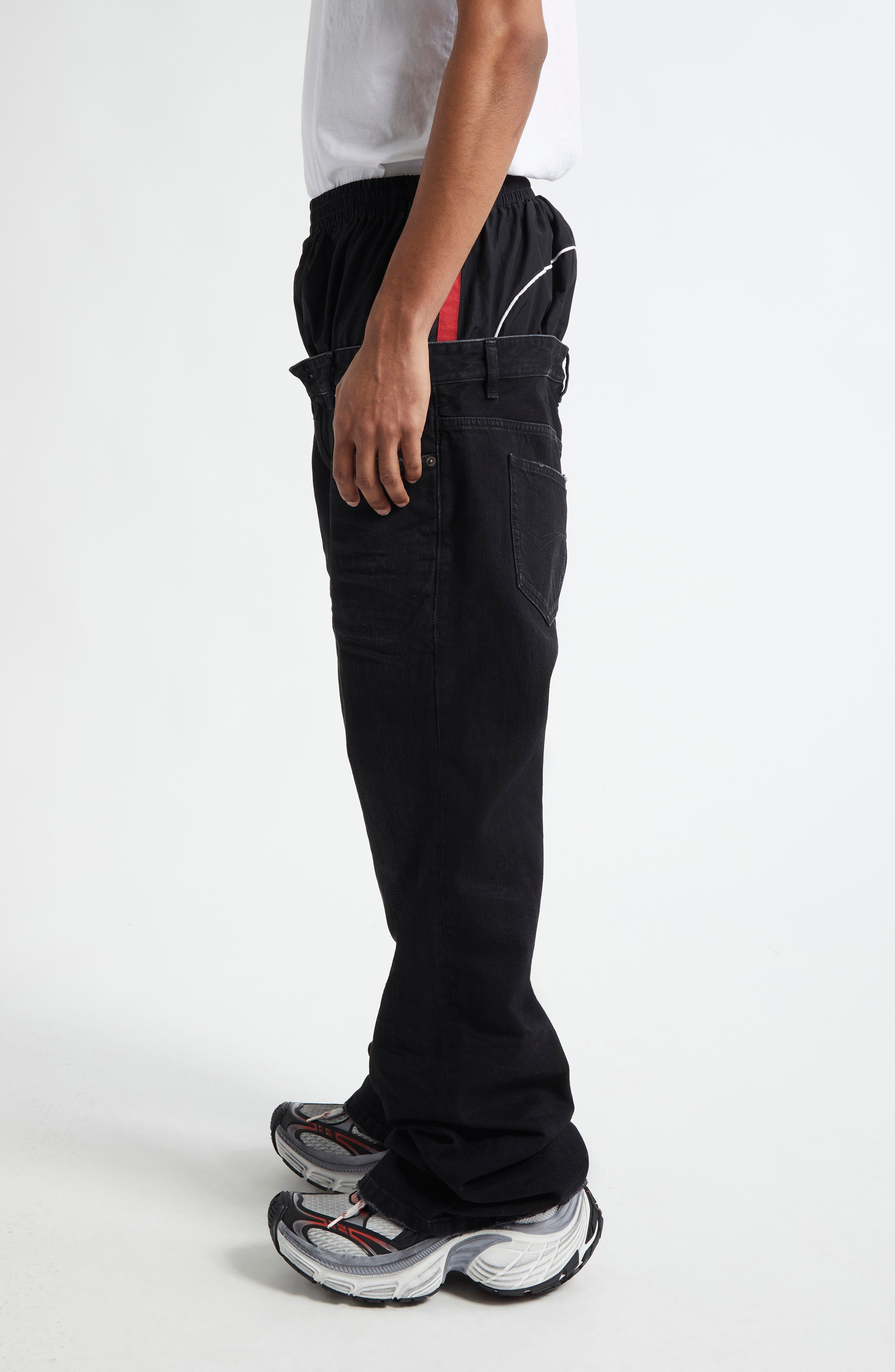 Balenciaga Layered Flare Leg Jeans in 6412 Midnight at Nordstrom - 4