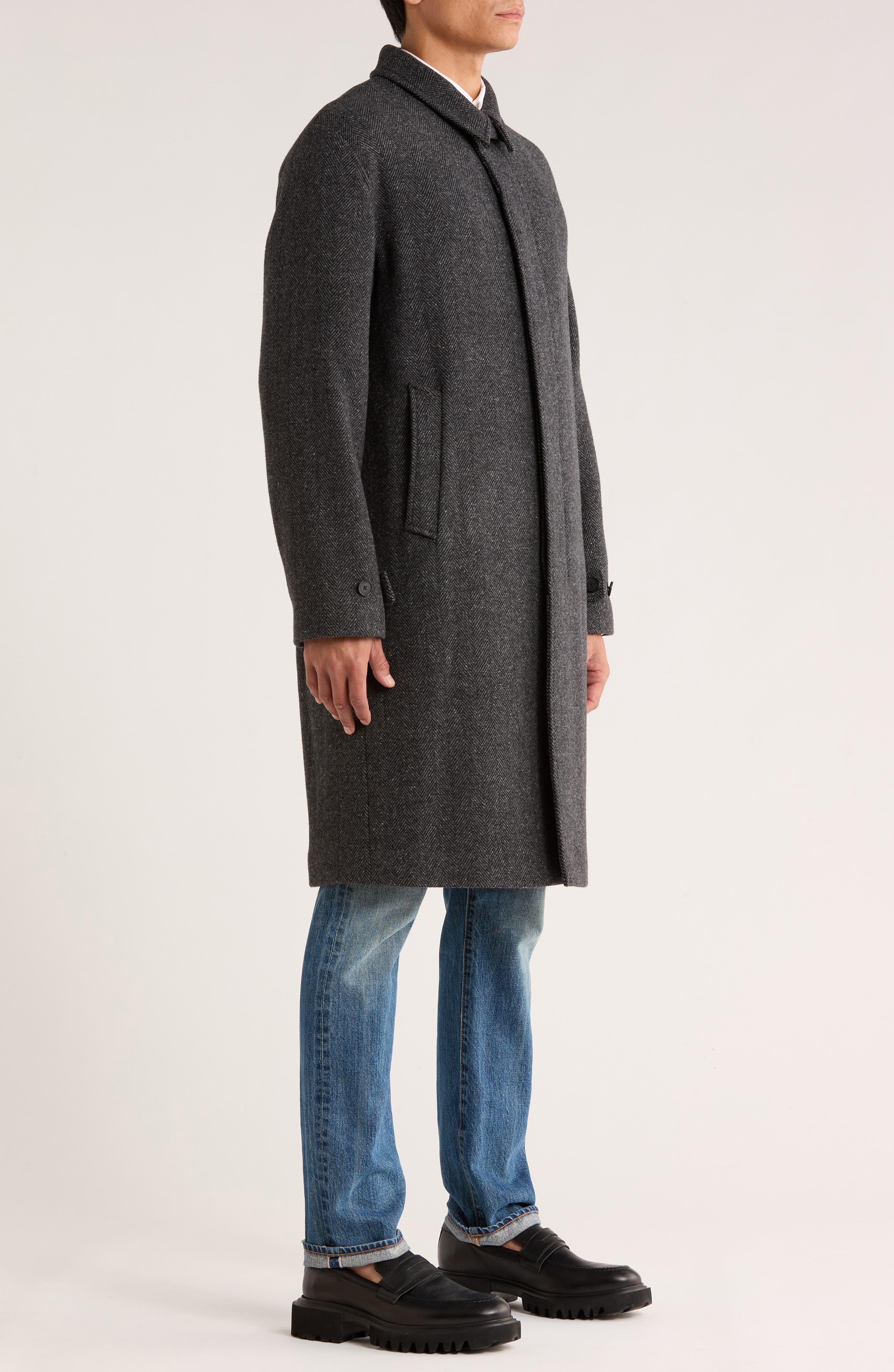 Vince Balmacaan Herringbone Recycled Wool Blend Coat in Heather Charcoal at Nordstrom - 3