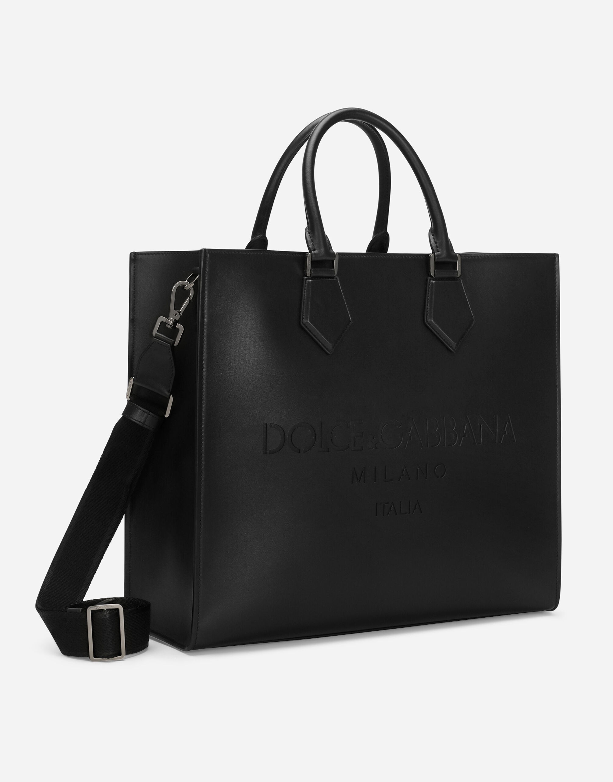 Large calfskin shopper with logo - 3