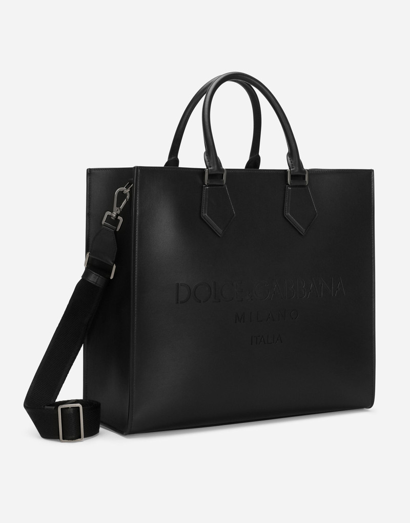 Large calfskin shopper with logo 3
