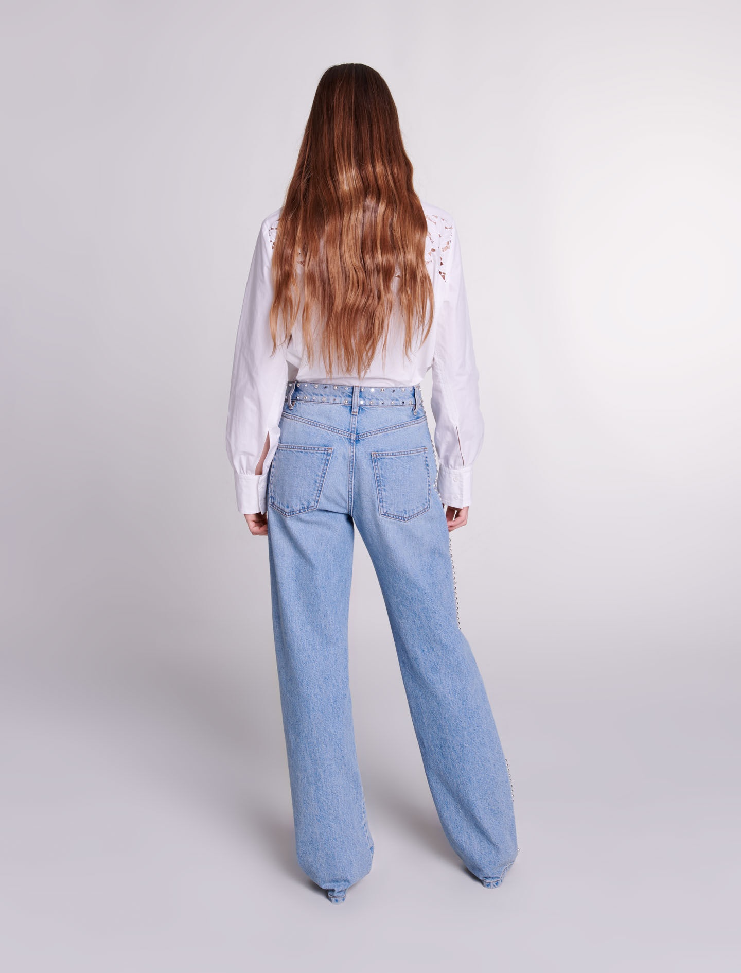 Wide-leg studded jeans - 5