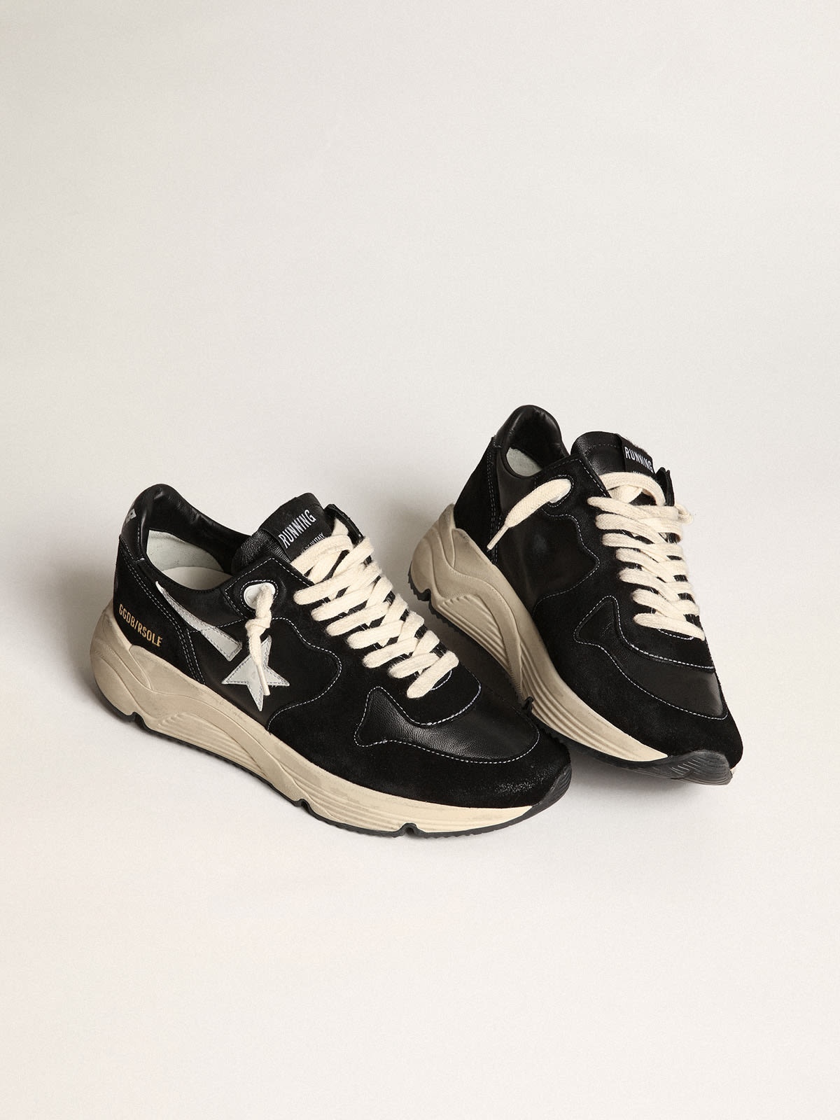 Men’s Running Sole in black nappa leather and suede with a white star - 2