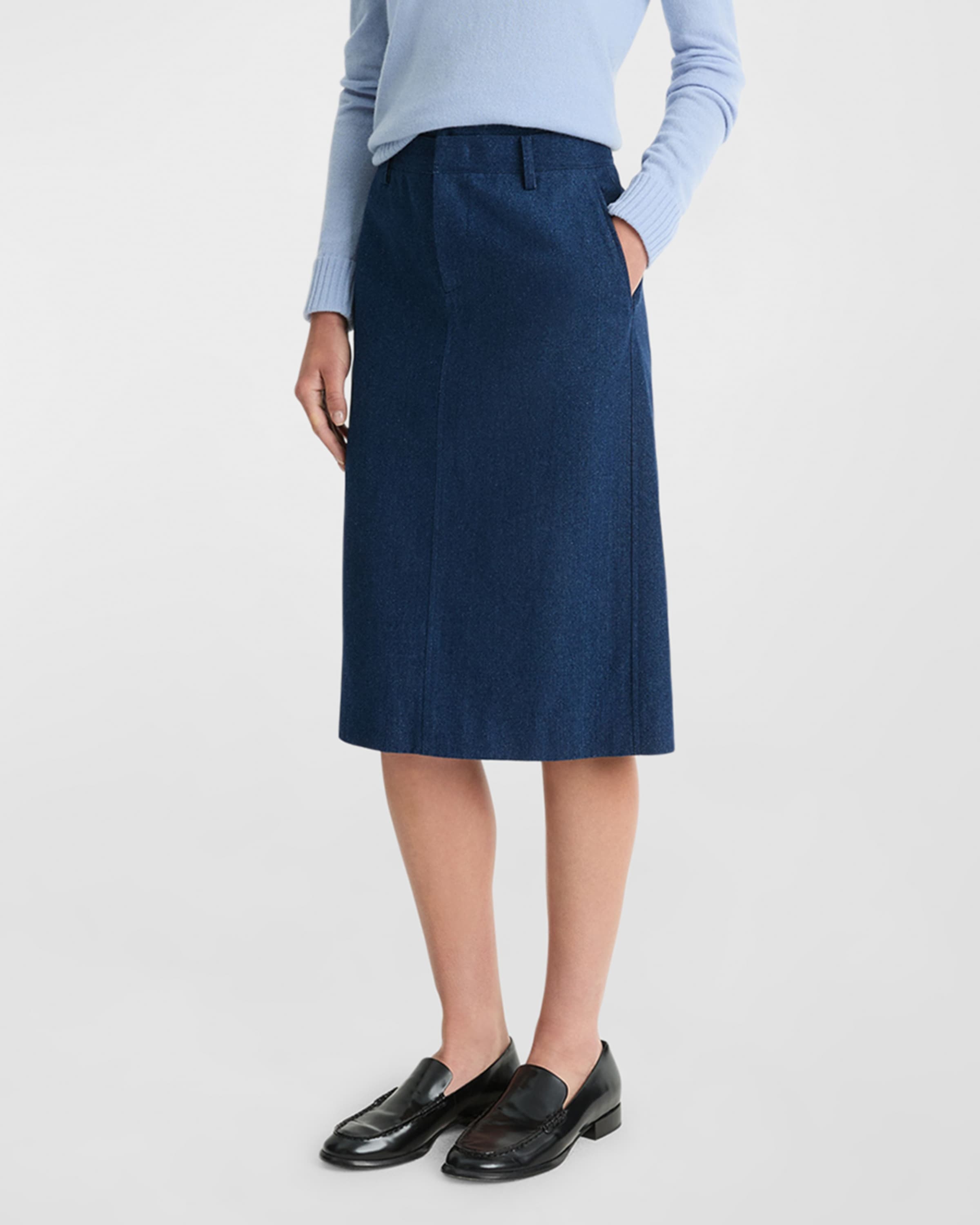 Double Waistband Cotton Twill Pencil Skirt - 1