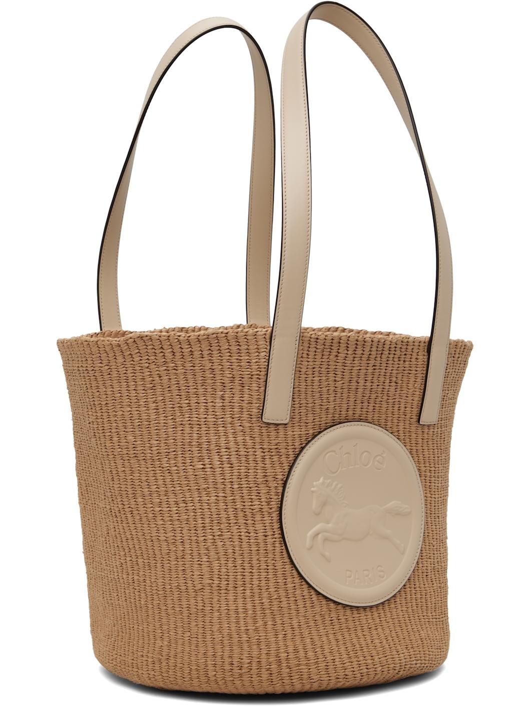Beige & Off-White Large Horse Medal Basket Tote - 2