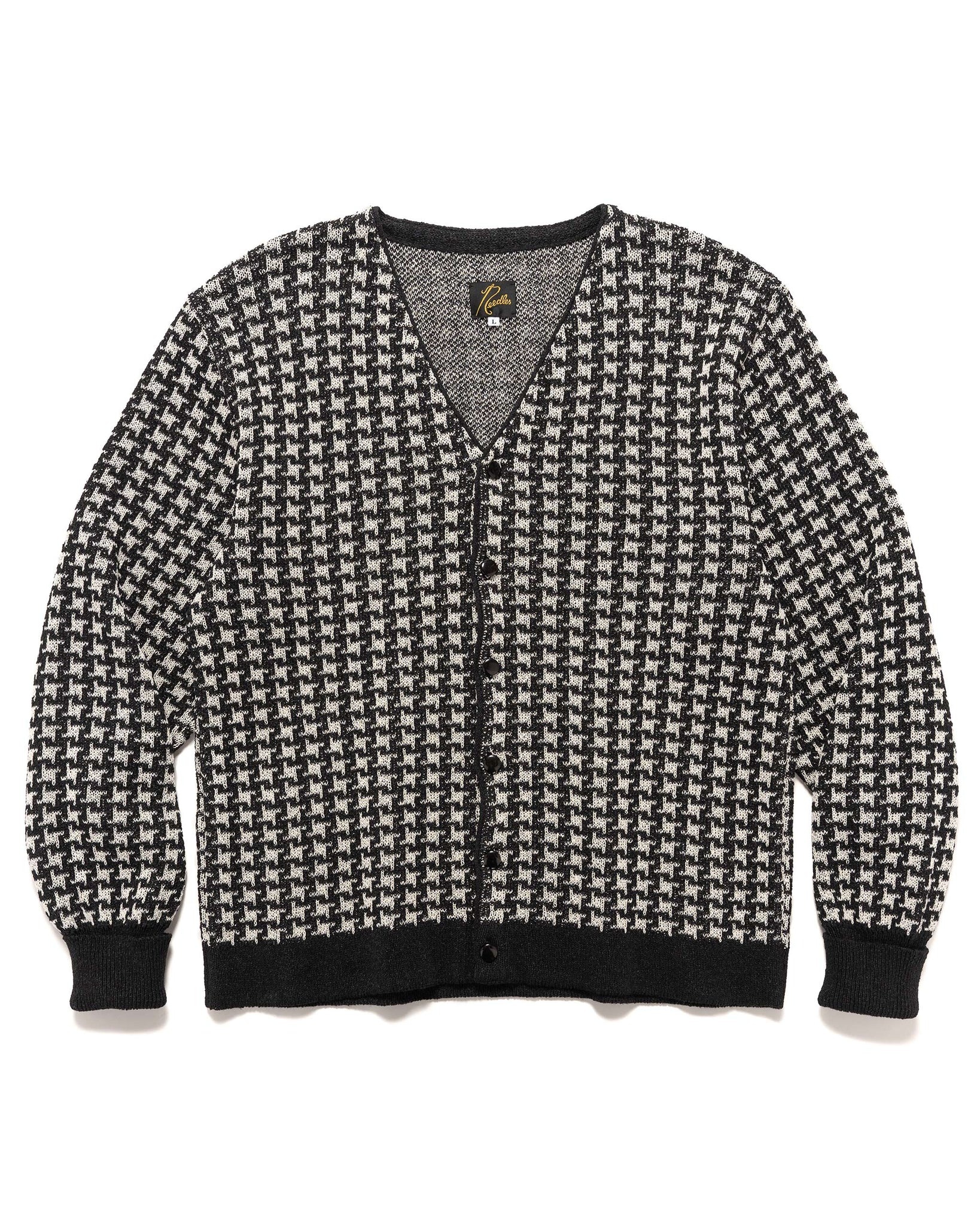 NEEDLES V NECK CARDIGAN - HOUNDSTOOTH BLACK | REVERSIBLE