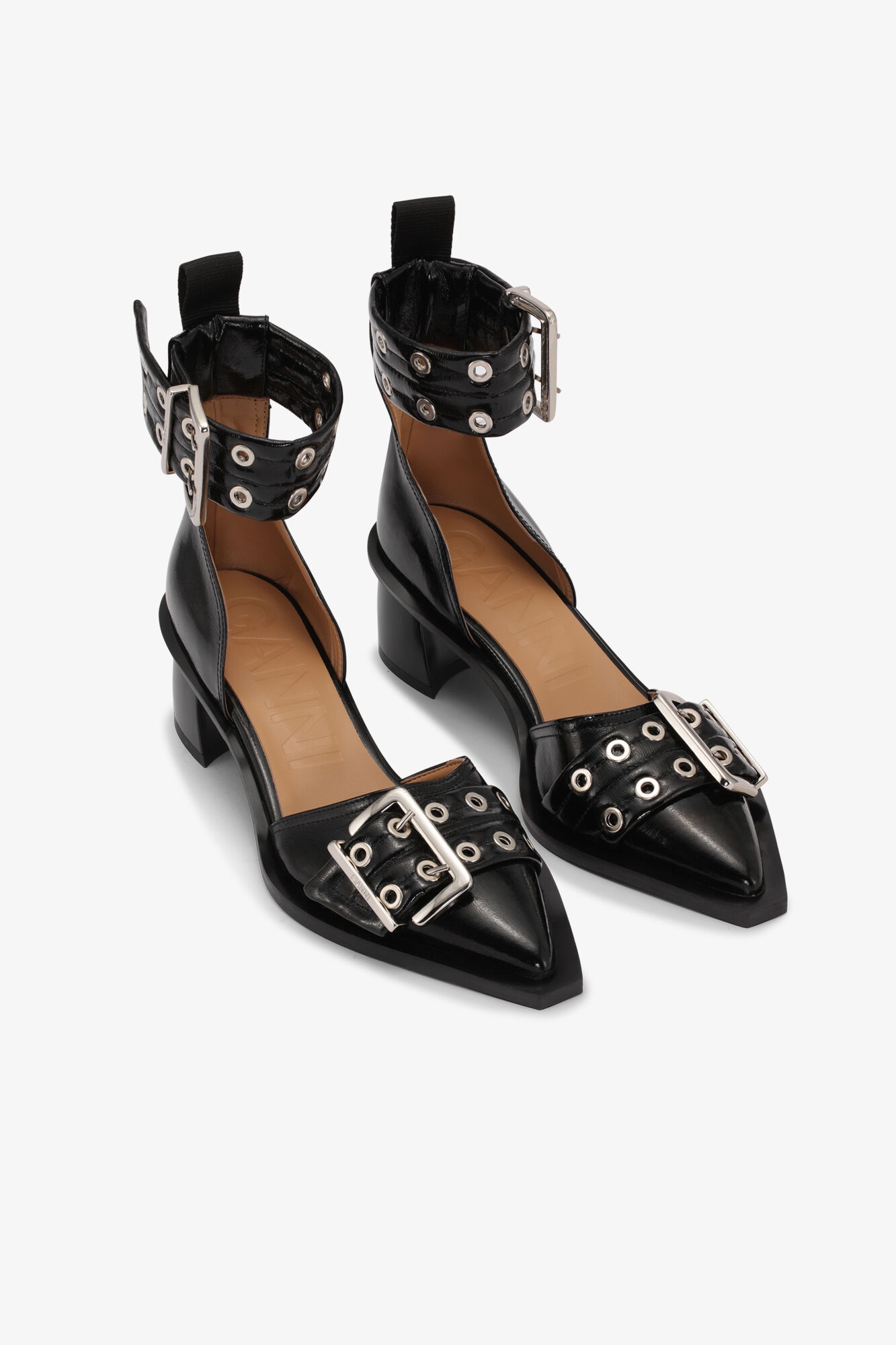 BLACK FEMININE BUCKLE OPEN CUT PUMPS - 3