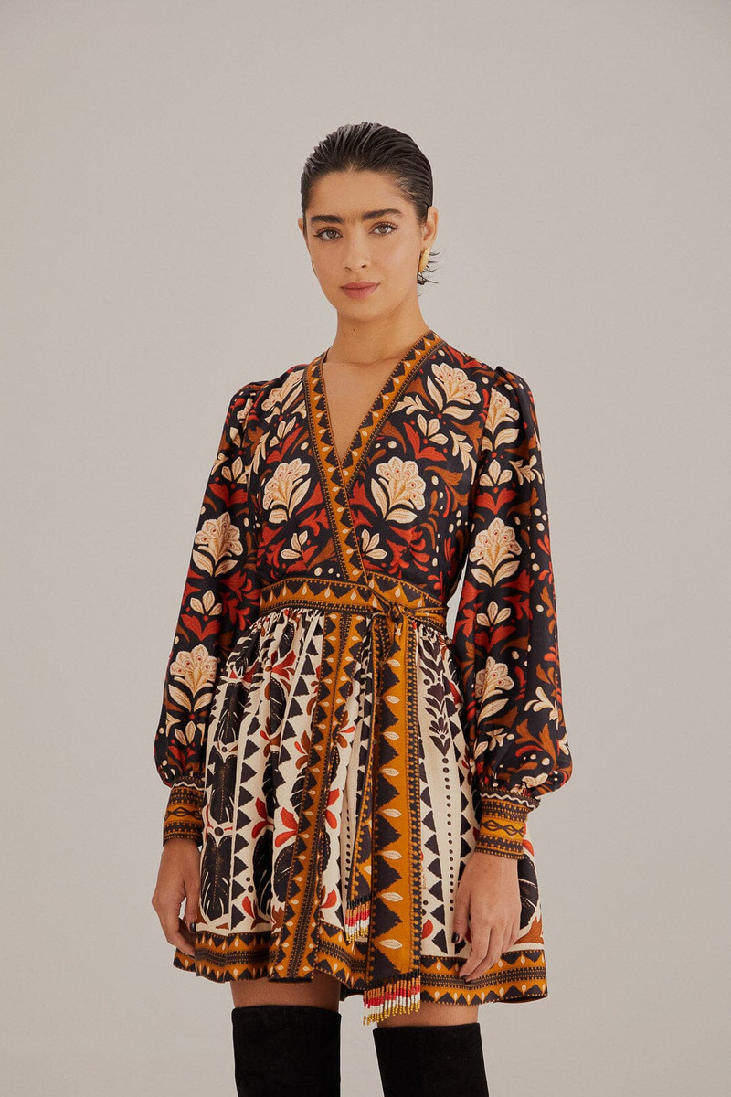 Multicolor Tapestry Garden V Neck Mini Dress 3