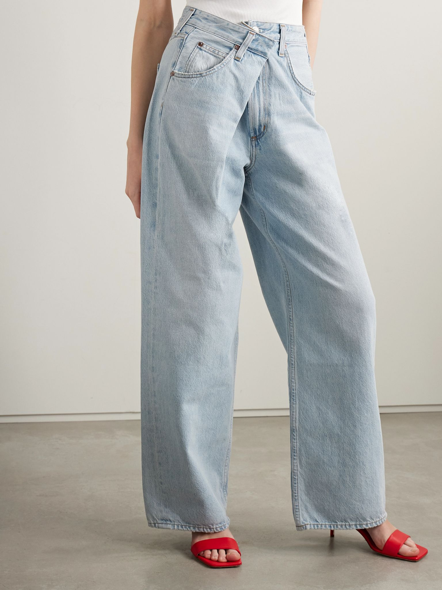 Vana draped low-rise wide-leg jeans Light denim - 3