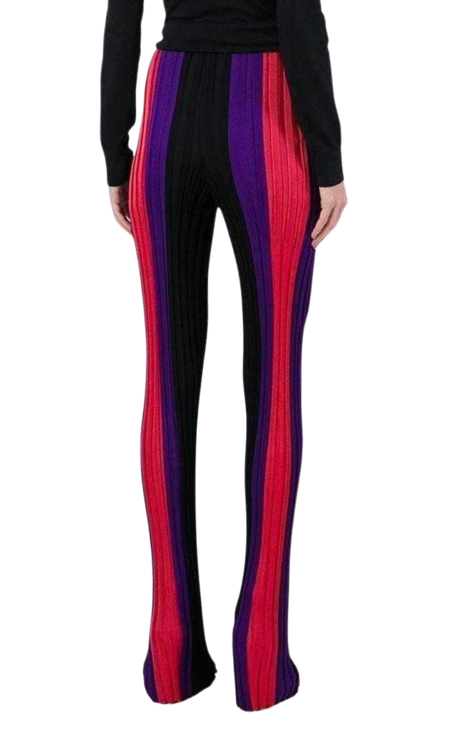 High Waist Ribbed Striped Pants - 4