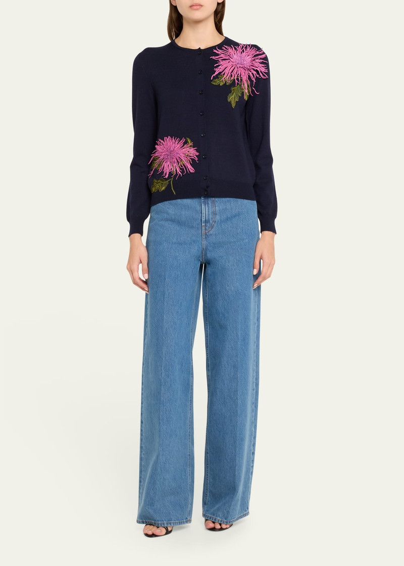 Oscar de la Renta Floral Embroidered Wool Cardigan outlook