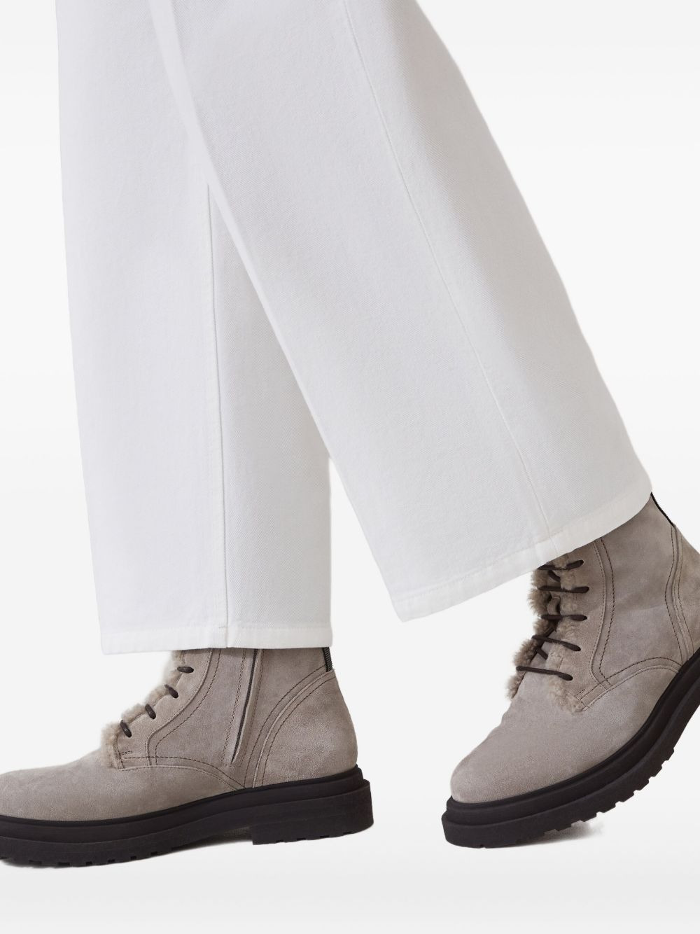 lace-up shearling boots - 2