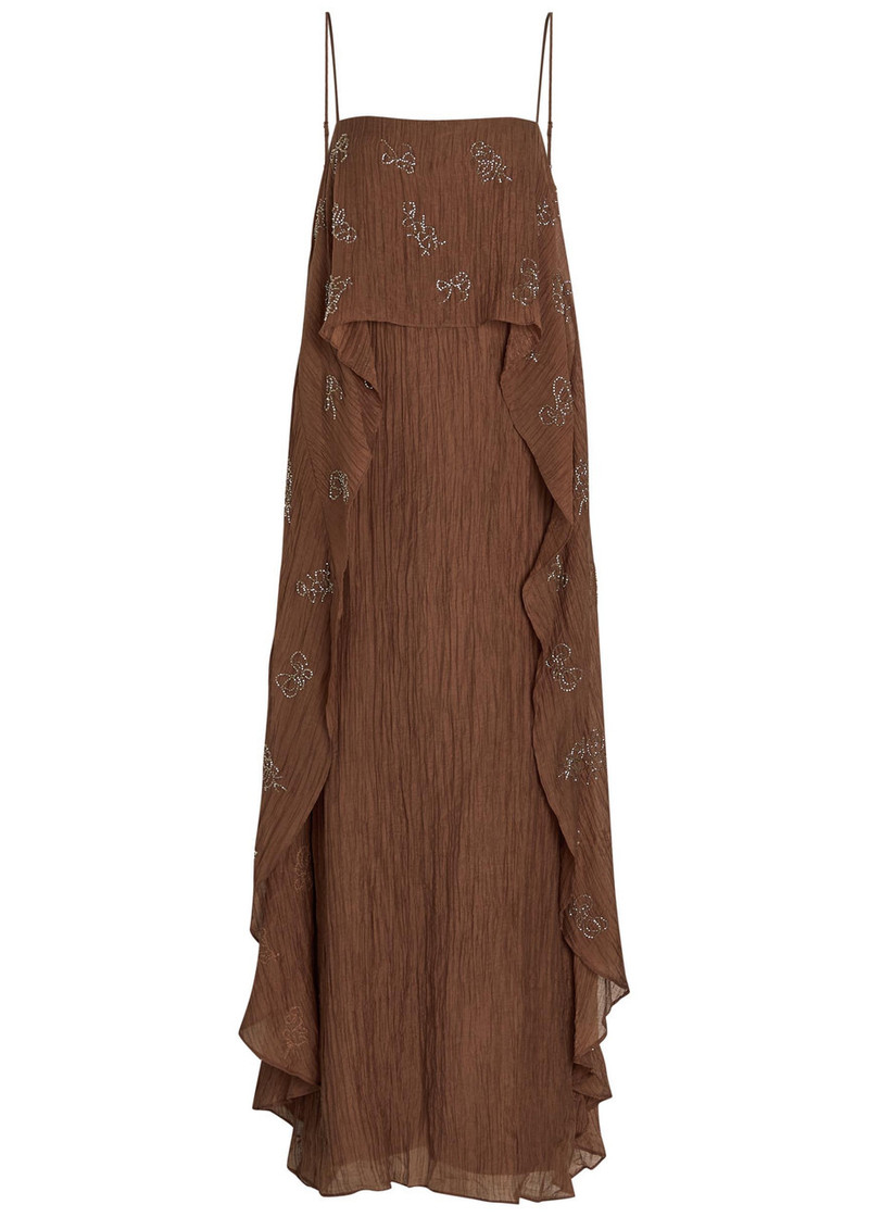 Staud Valencia Bead-embellished Crinkled Plissé Midi Dress 1