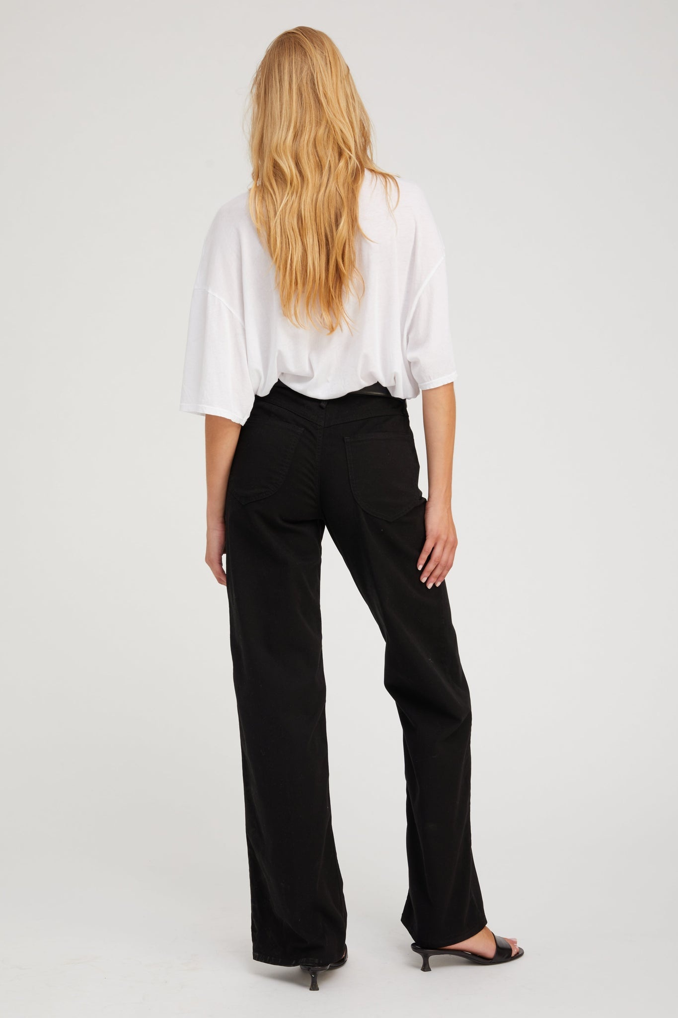 BLACK MID-RISE WIDE LEG TWILL PANT - 4