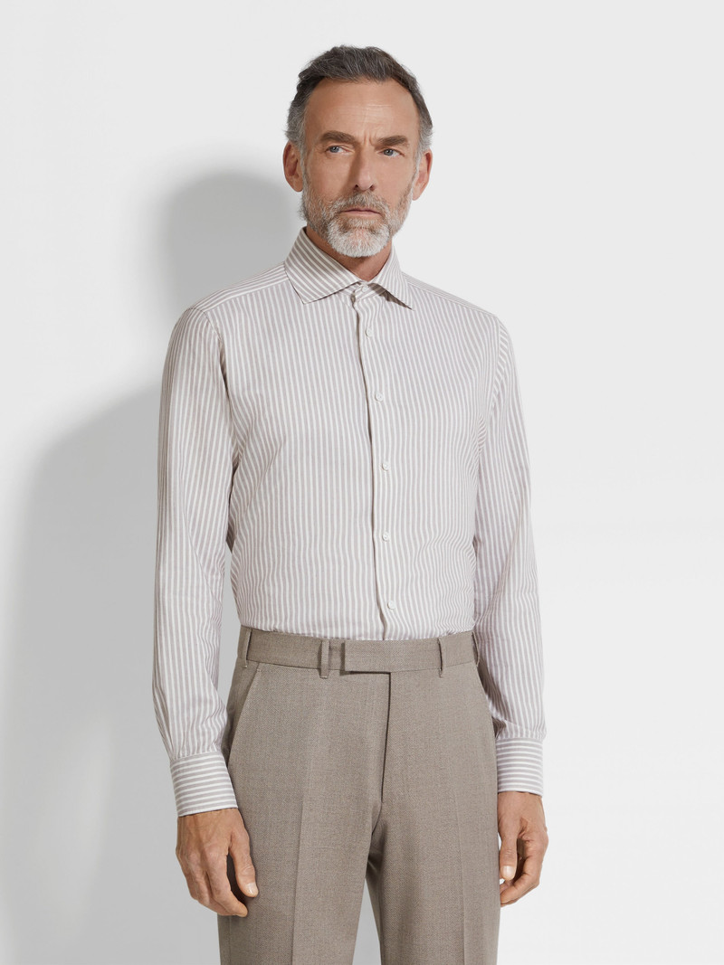 BROWN AND WHITE STRIPED SILK AND COTTON BLEND SHIRT 4