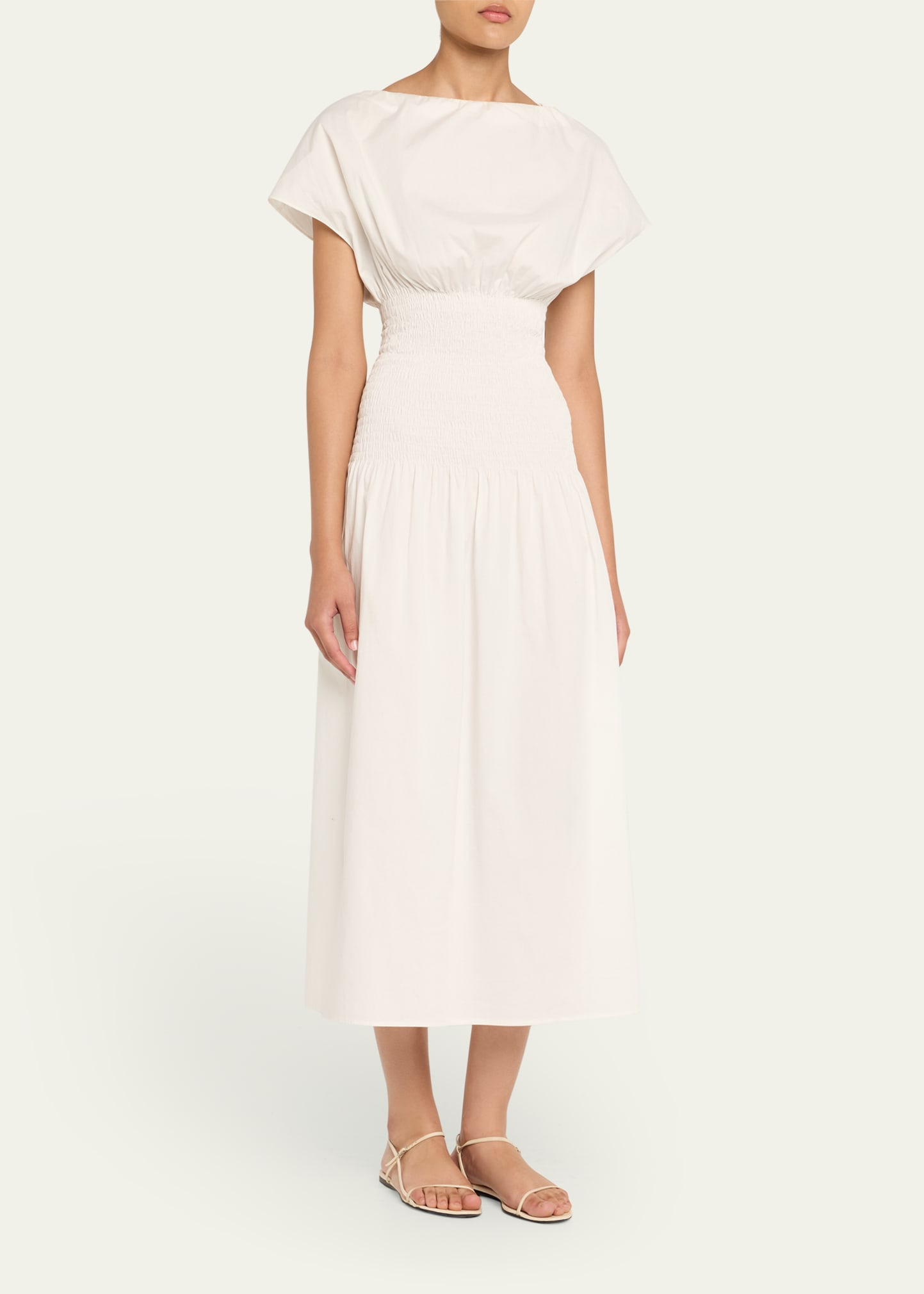 Ava Short-Sleeve Smocked Midi Dress - 4
