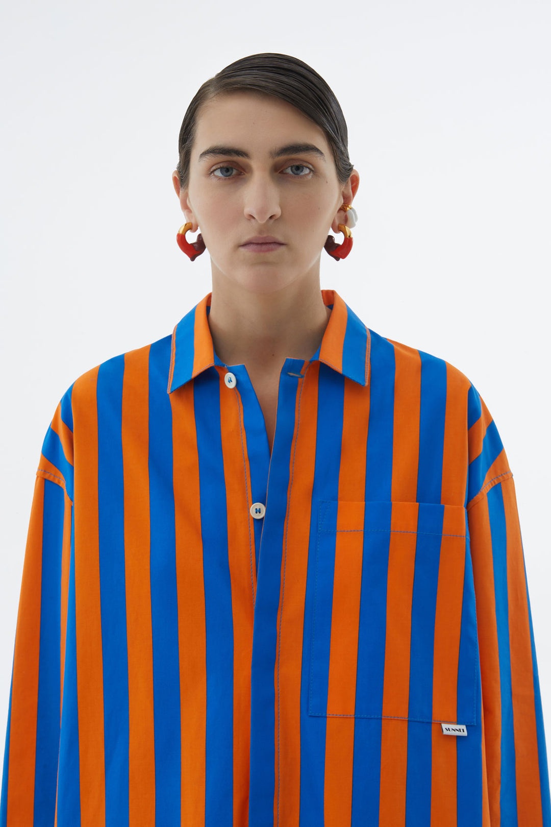 OVERSIZED SHIRT WITH ORANGE & AZURE STRIPES - 8