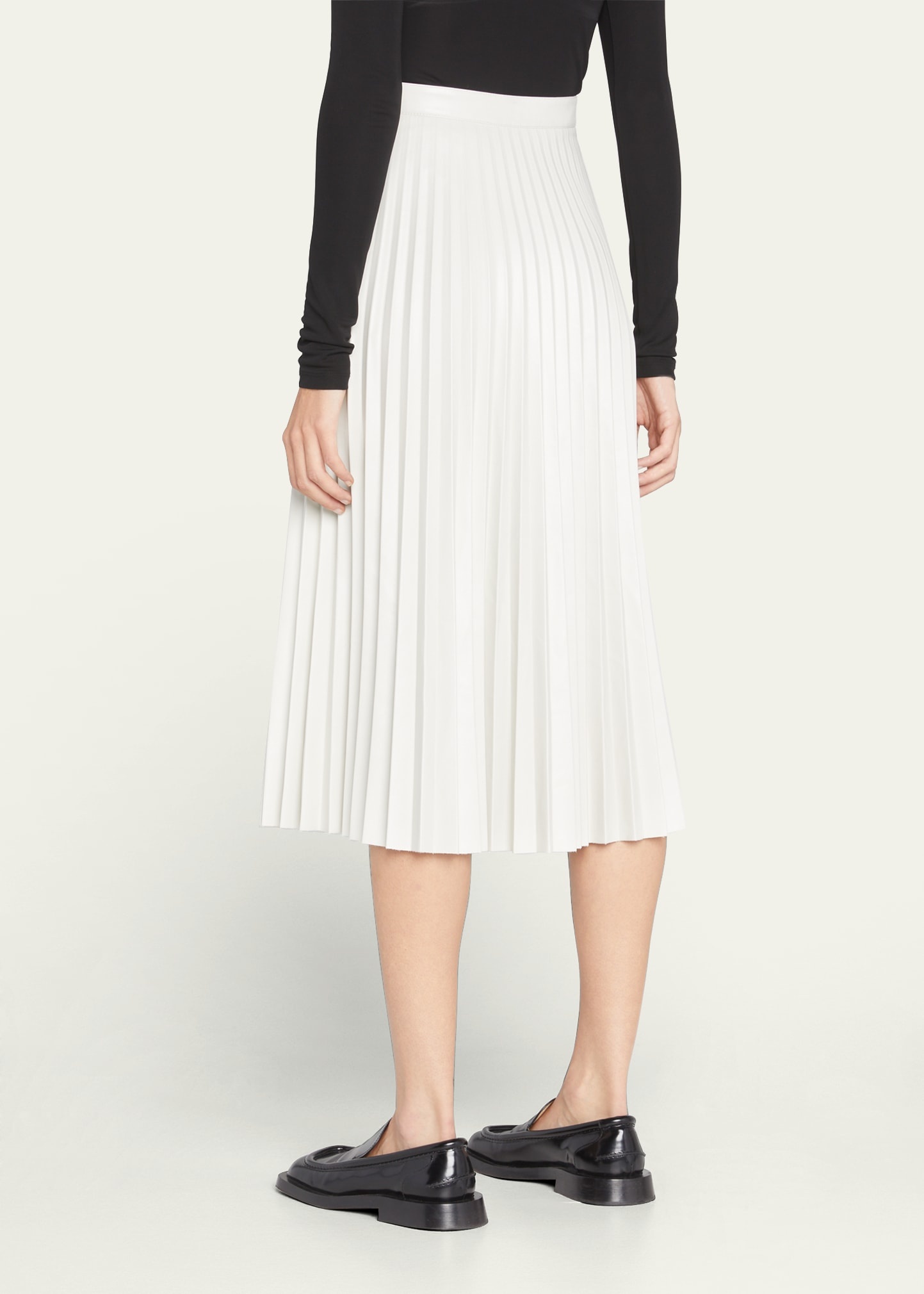 Pleated Vegan Leather Midi Skirt - 3