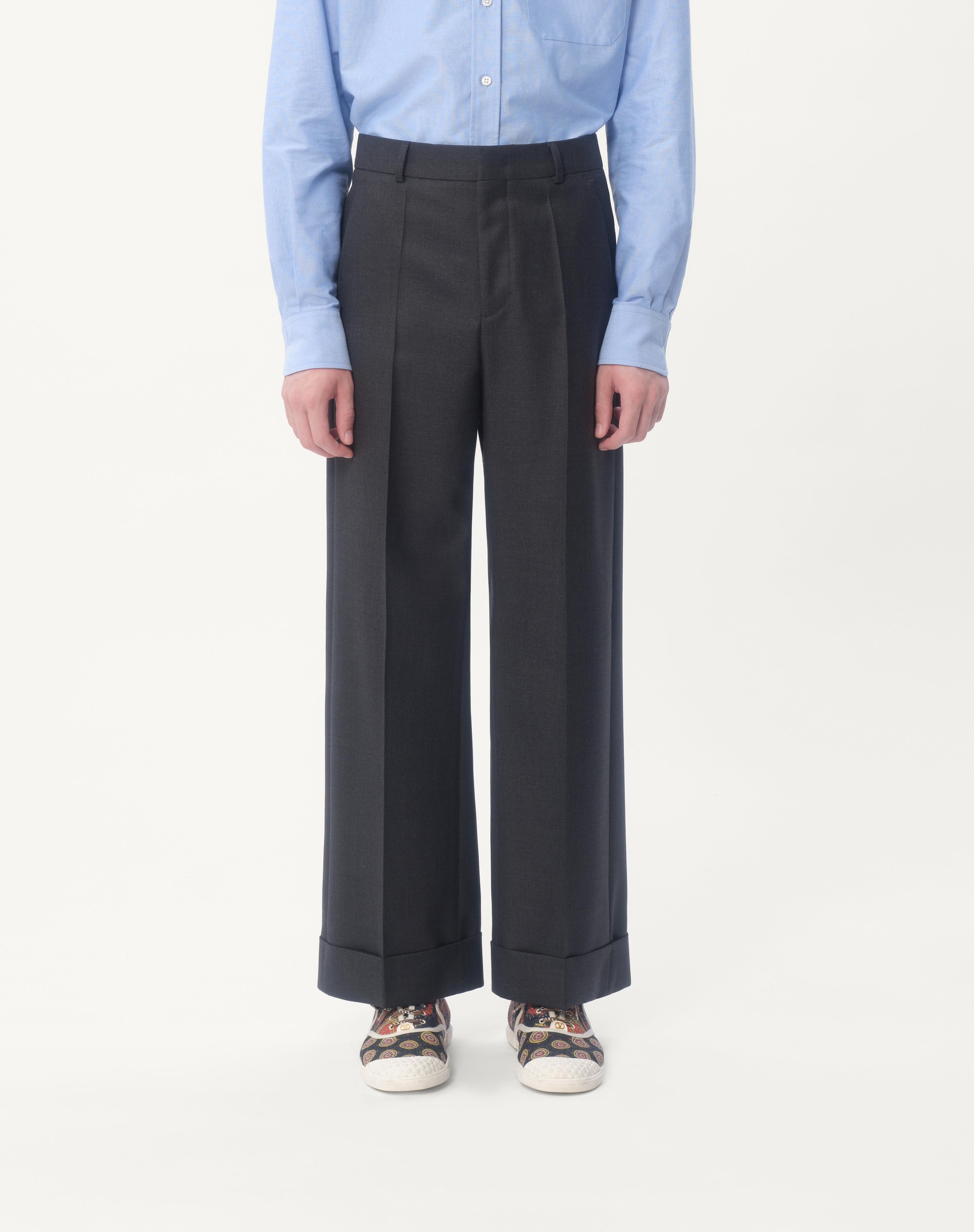 WOOL GABARDINE PANTS WITH TURN-UPS - 5