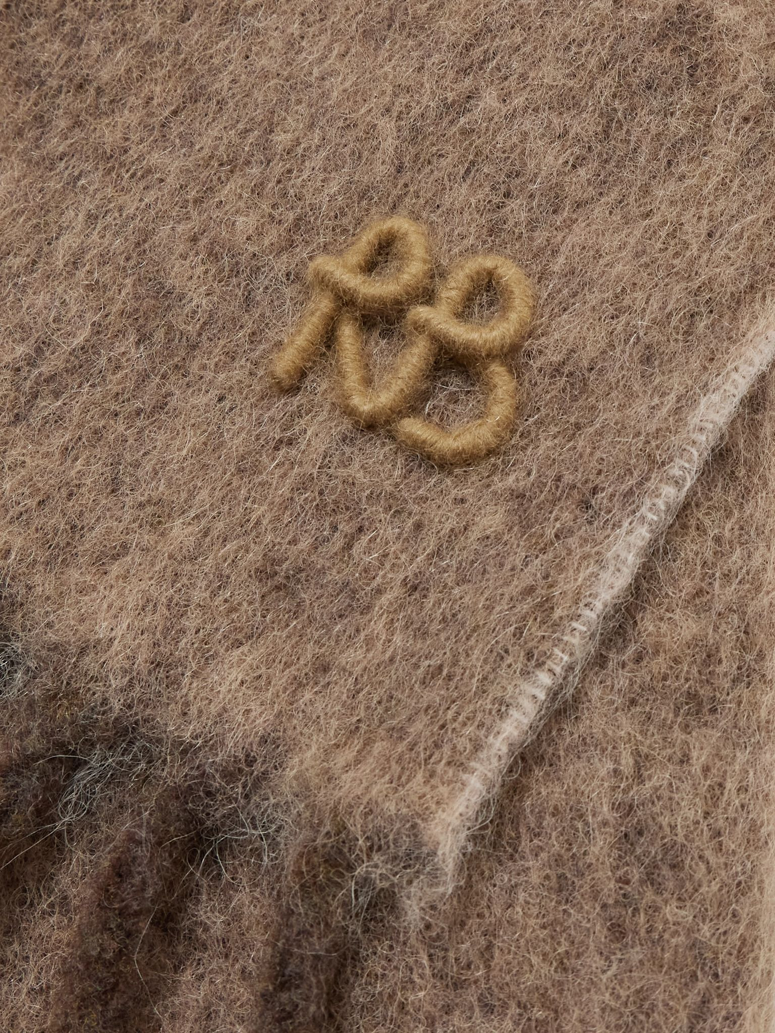 Appliquéd fringed knitted scarf Taupe - 3