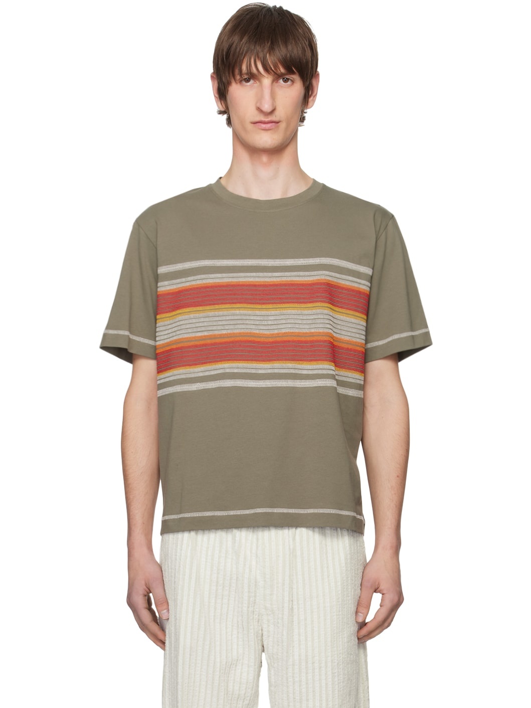 Khaki Flatlock Stripe T-Shirt - 1