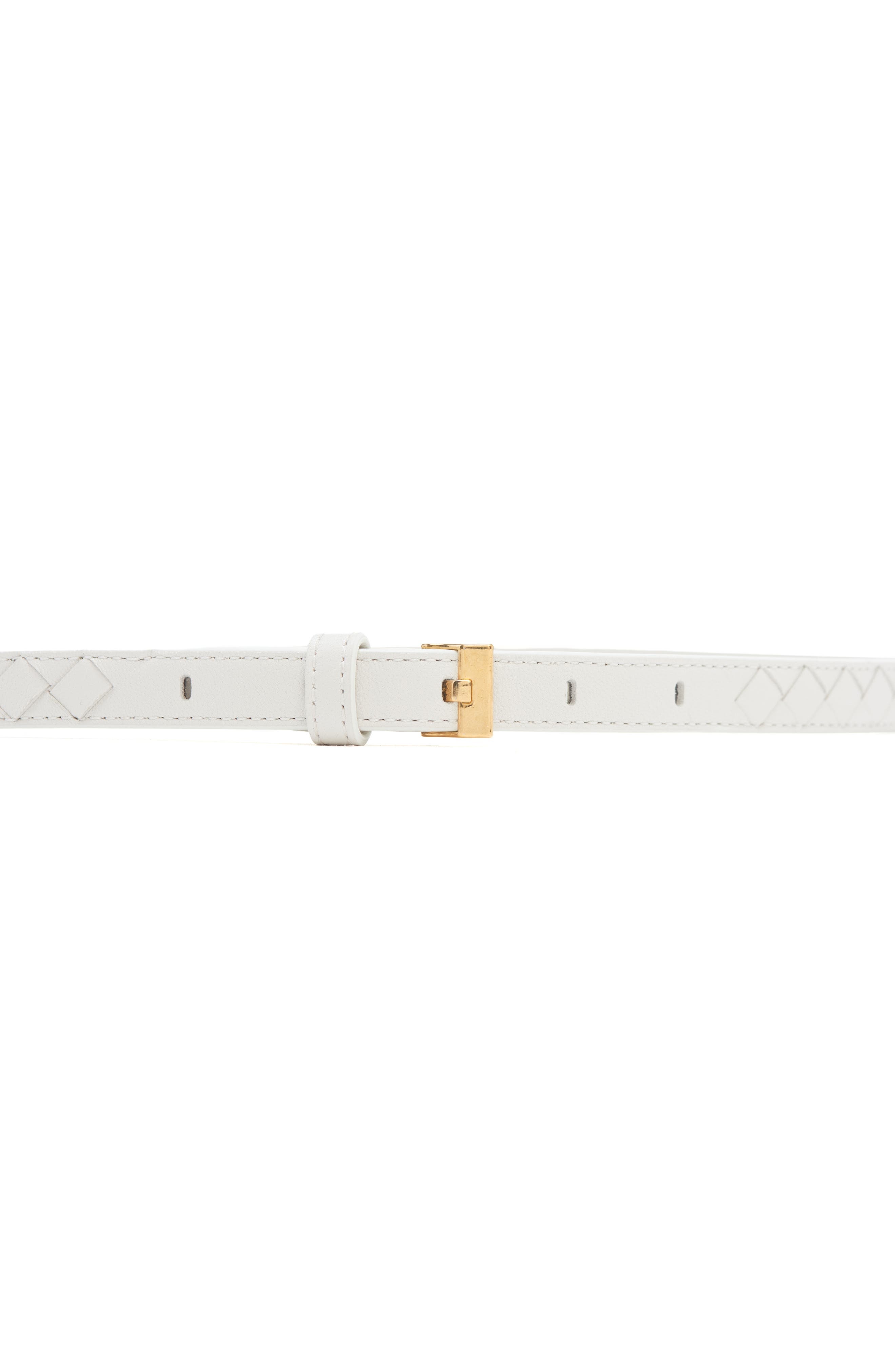 Bottega Veneta Skinny Intrecciato Lambskin Leather Belt in 9104 Chalk-M Brass at Nordstrom - 2