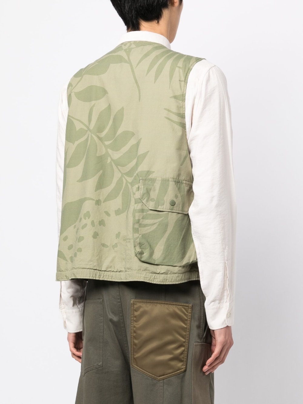 leaf-print cotton gilet - 4