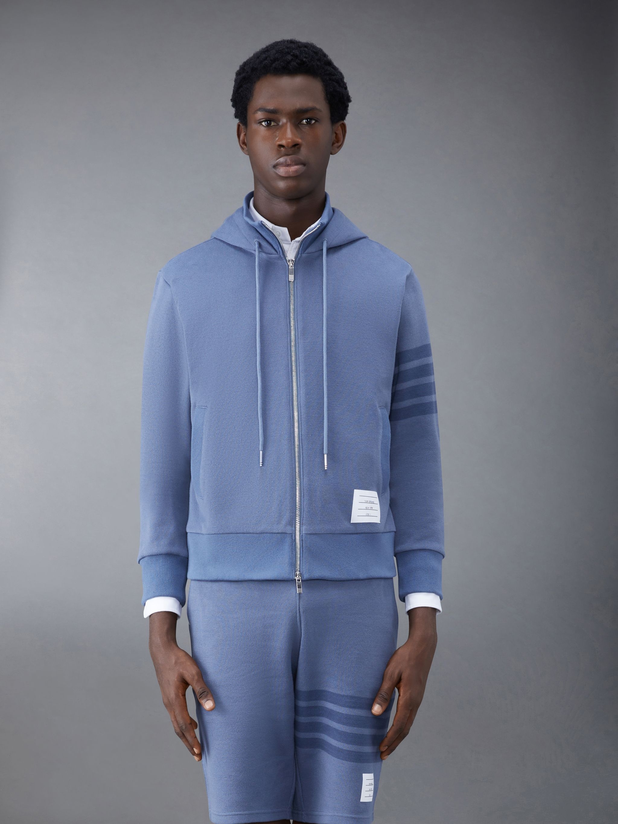 Double Face Knit 4-Bar Funnel Neck Zip Hoodie - 1