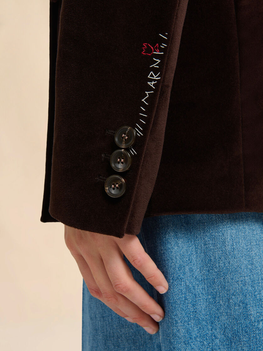 BROWN VELVET BLAZER WITH PONY HAIR ACCENTS - 5