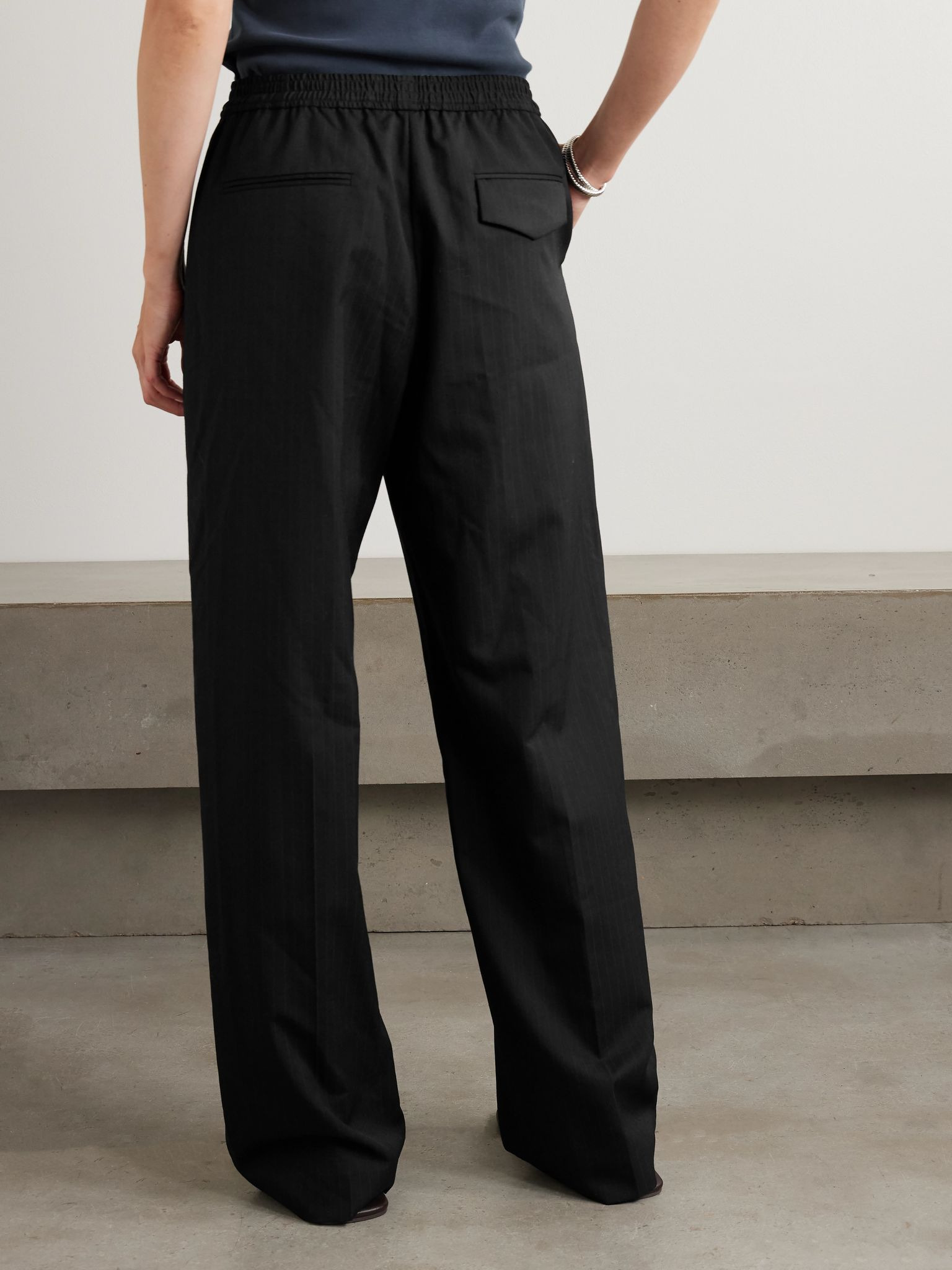 Pinstriped wool-blend twill wide-leg pants Black - 3