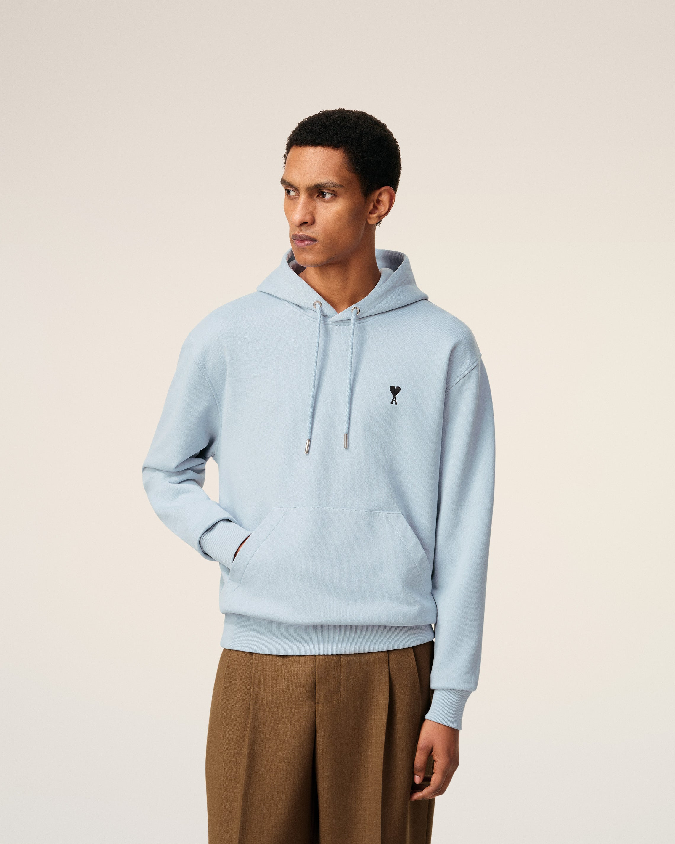 BLUE COTTON CONTRASTED AMI DE COEUR HOODIE - 3
