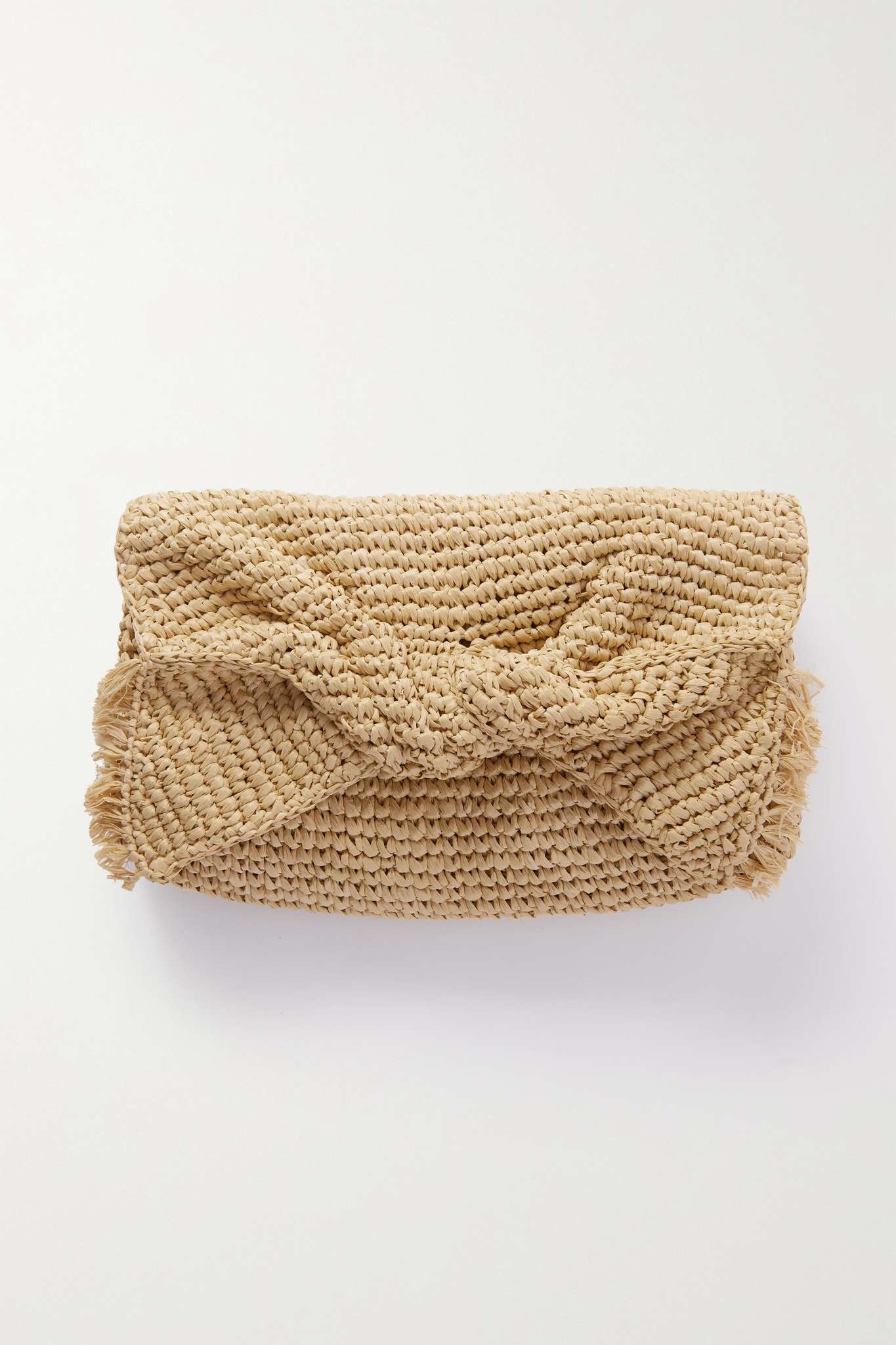 Bow fringed raffia clutch - 1