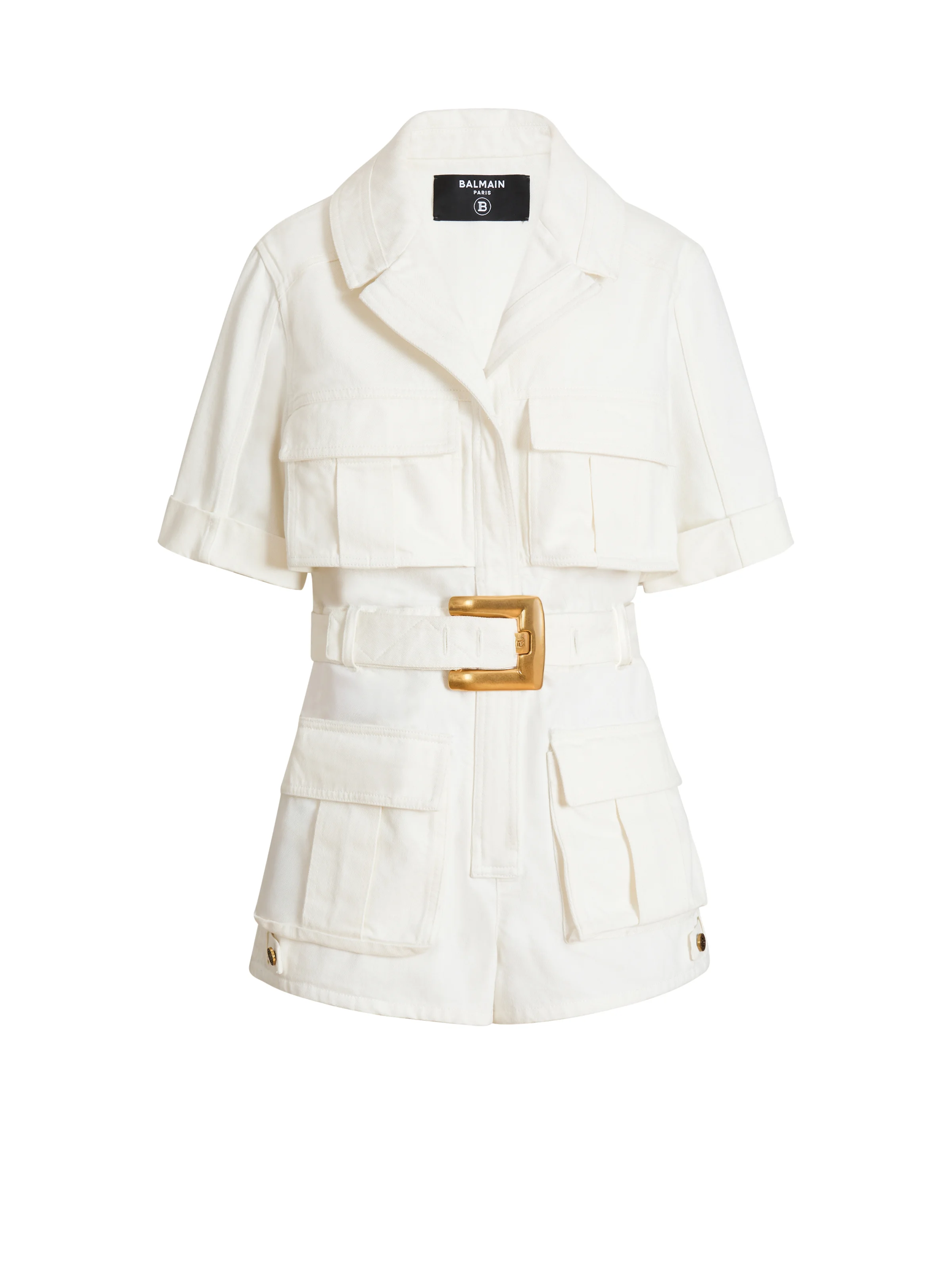 Belted denim playsuit - 1