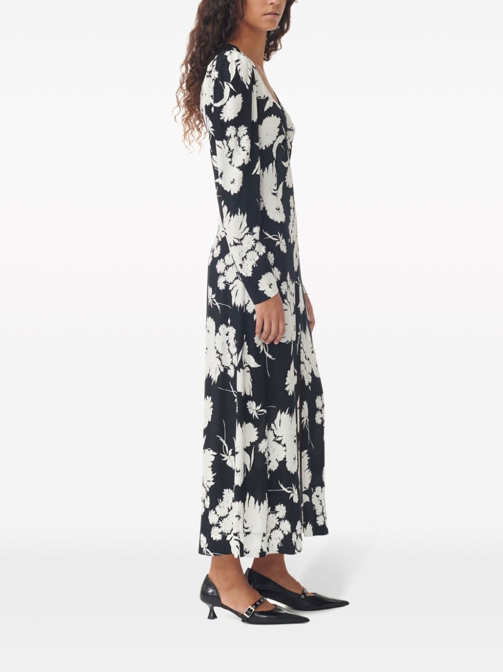floral-print long-sleeve midi dress - 3