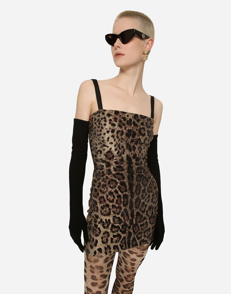 Leopard-print jersey minidress with fusible rhinestones - 3