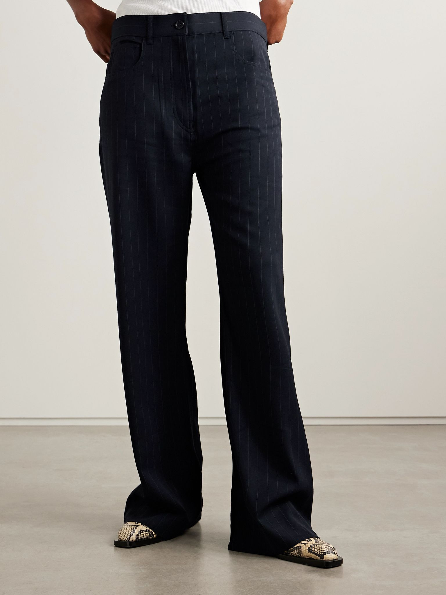 Pinstriped crepe straight-leg pants Navy - 3