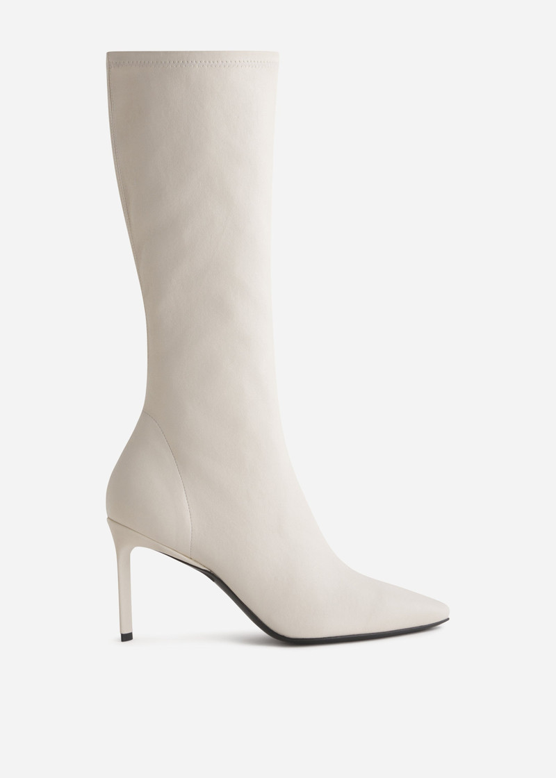 Pointed Stretch Leather Heel in Ivory 1