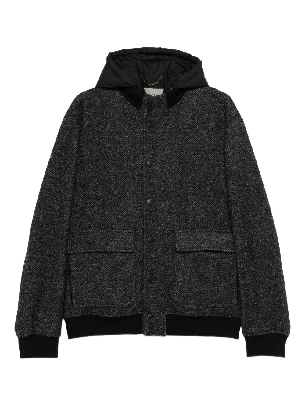 herringbone-pattern hooded jacket - 1