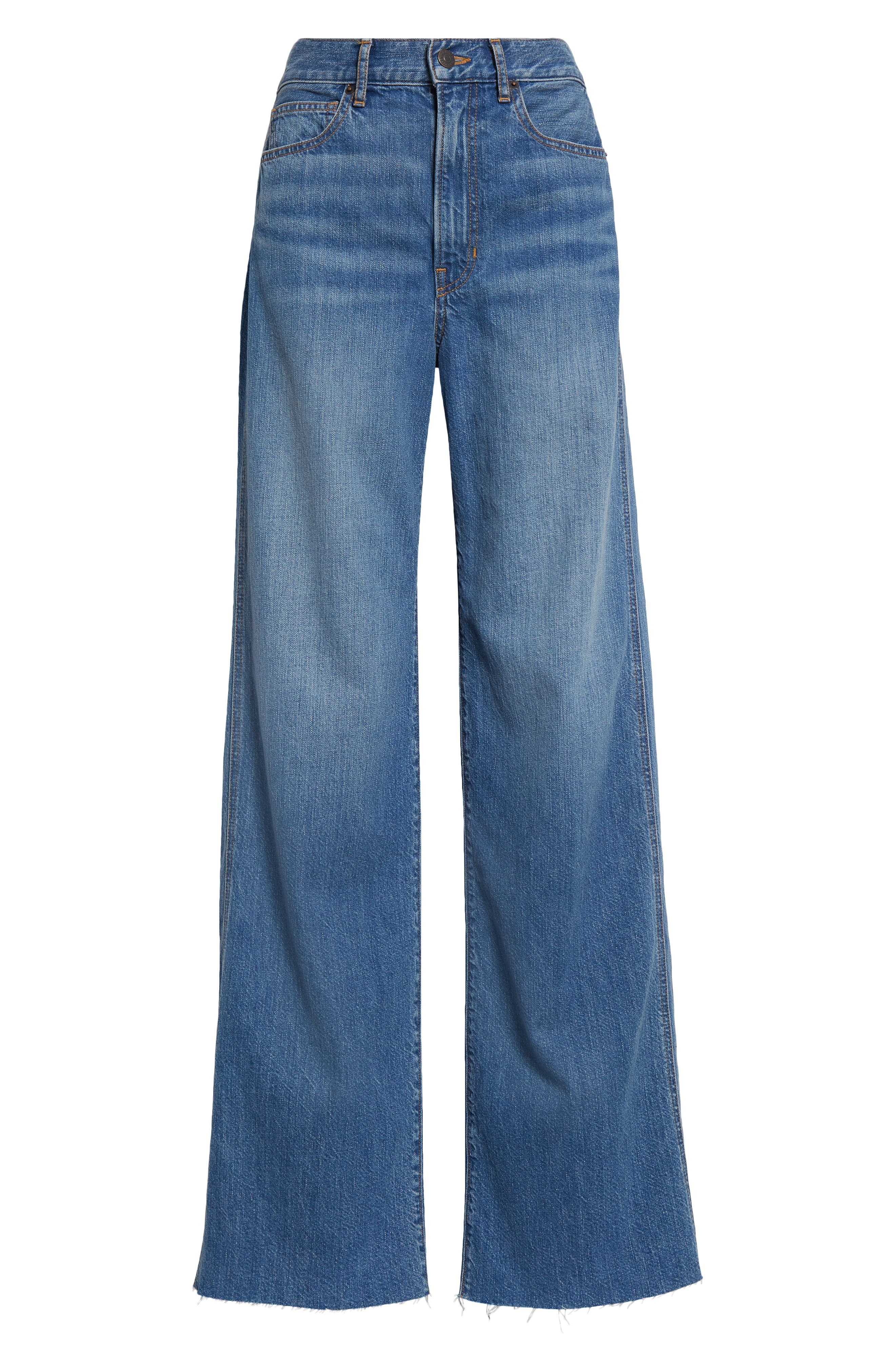 Veronica Beard Taylor High Waist Raw Hem Wide Leg Jeans in Bright Lakeshore at Nordstrom - 6