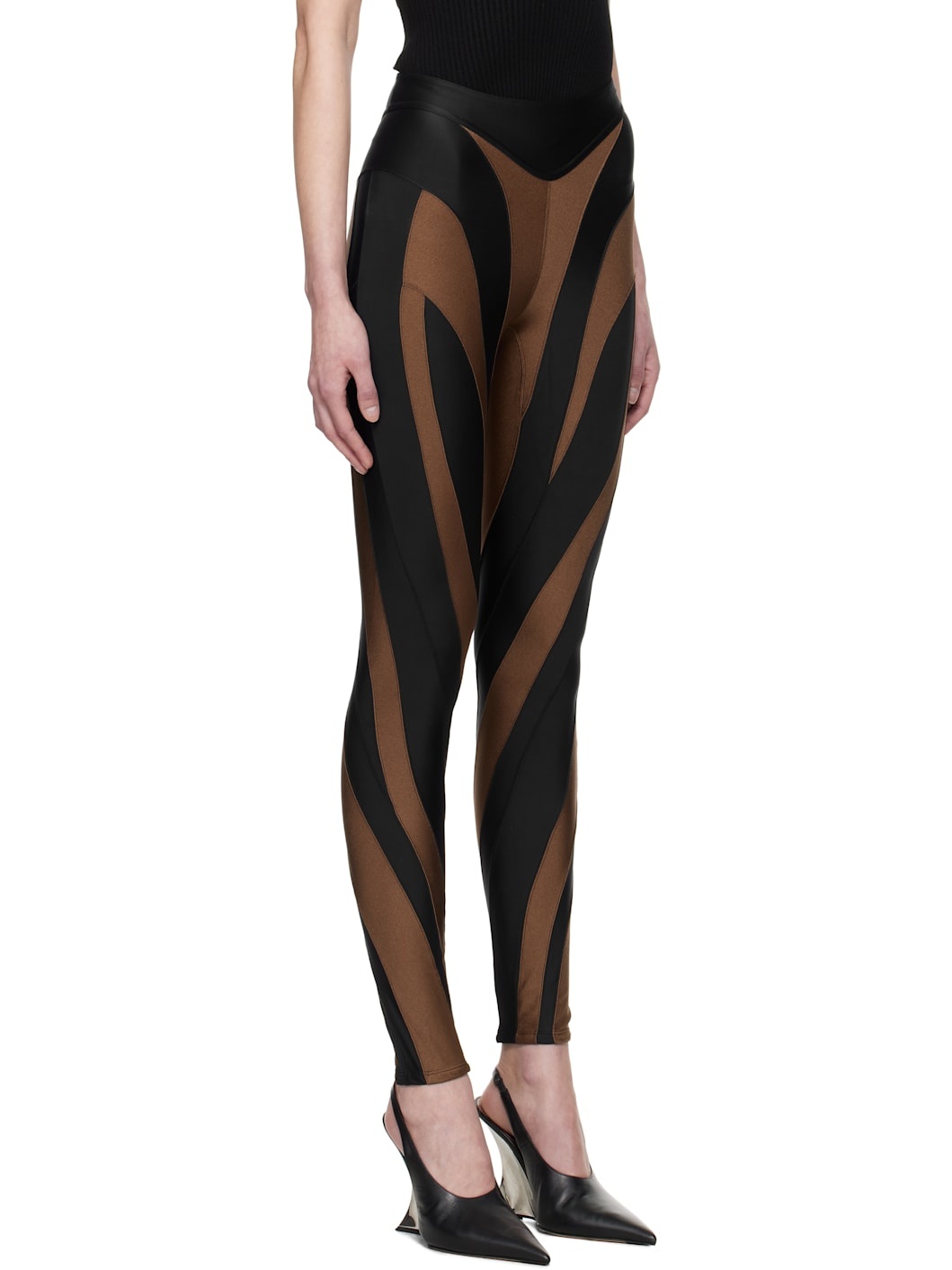 Brown & Black Shiny Lycra Leggings - 2
