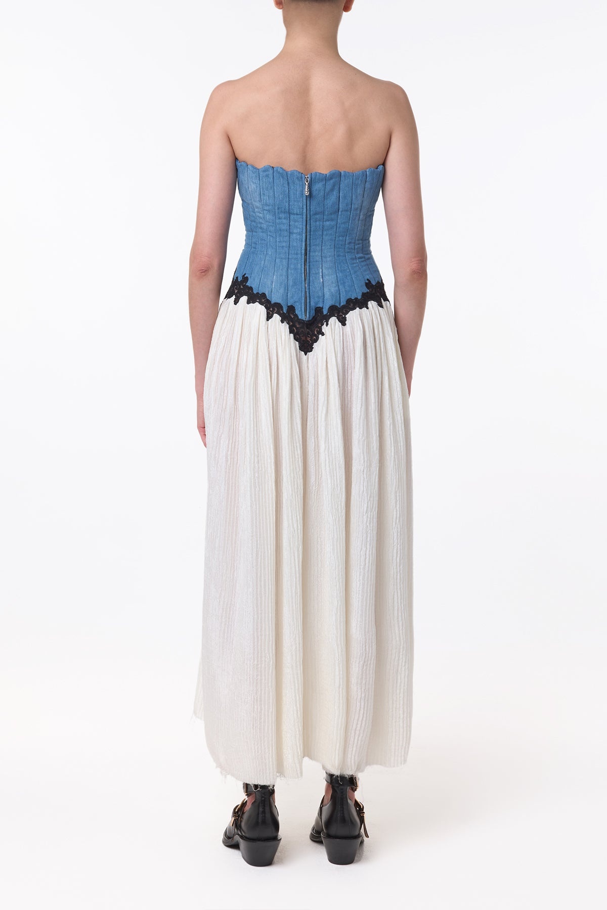Glenn Lace Maxi Dress in Light Blue Recycled Cotton Linen - 5